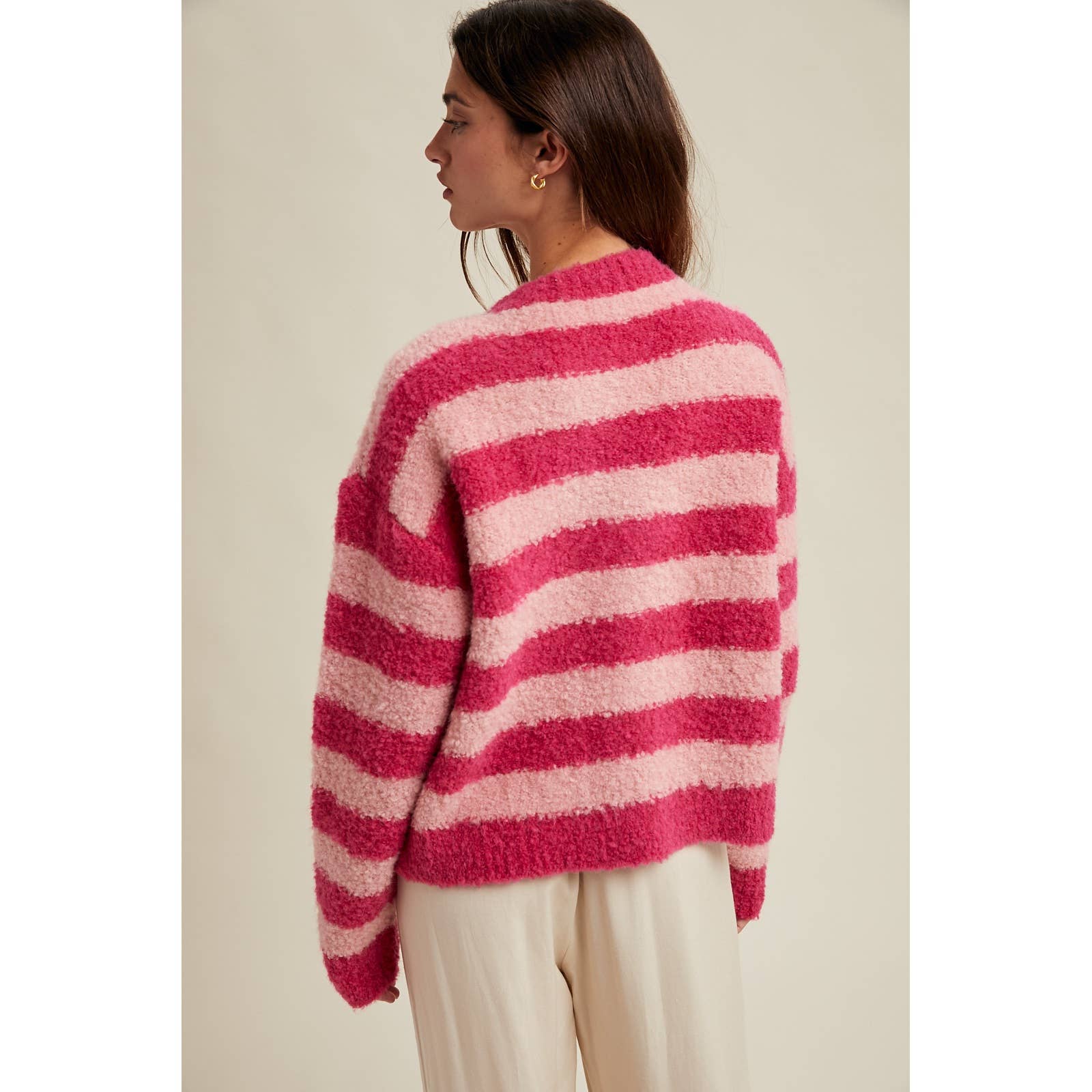 Brushed Soft Striped Cardi (Candy Apple)
