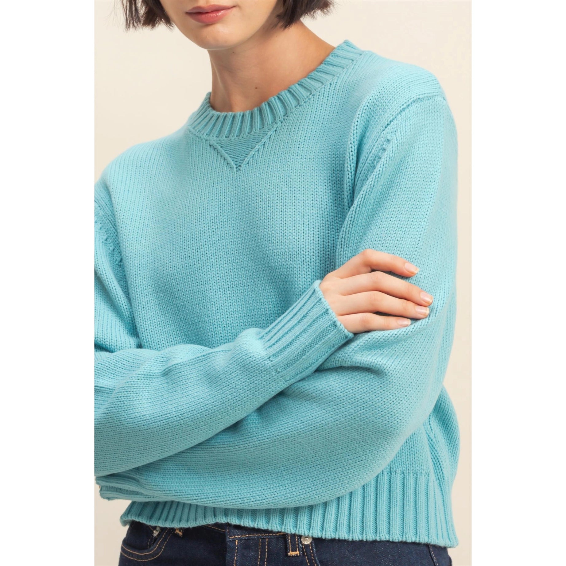 Cropped Everyday Sweater (Aqua)