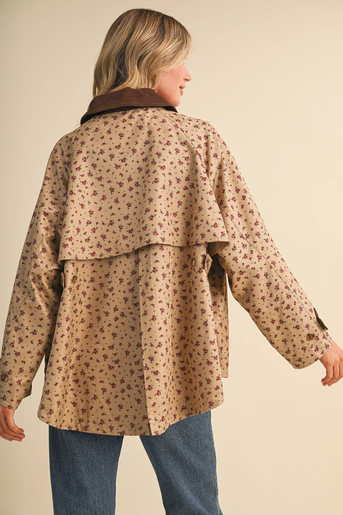 Olivia Floral Swing-Style Barn Jacket (Beige)