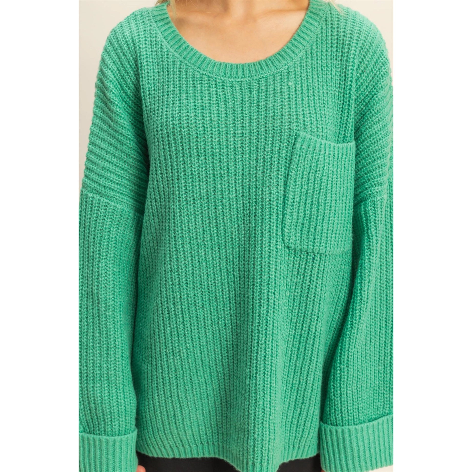 Oversized Ribbed Knit Sweater (Kelly Green)