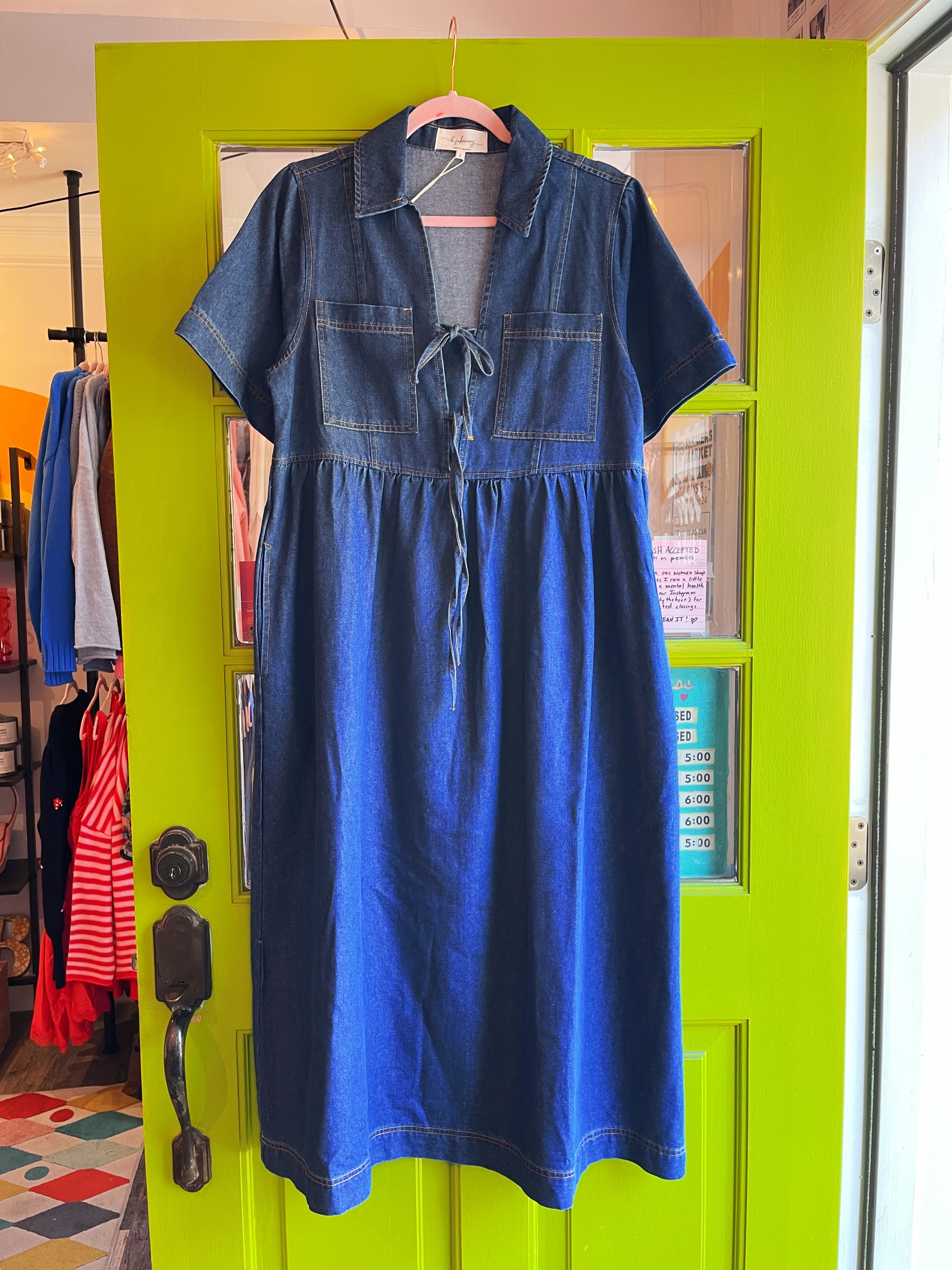 Classic Babydoll Denim Midi Dress