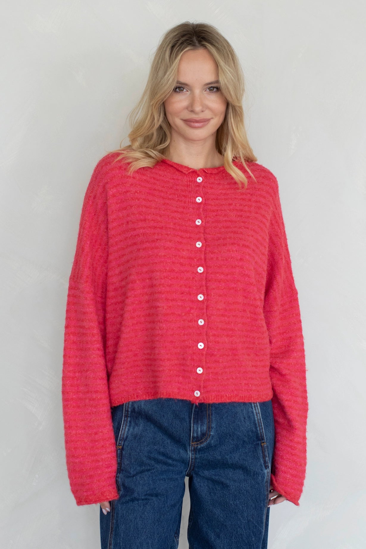 Simply the Best Cardi | Cherry Red (Mini Stripes)