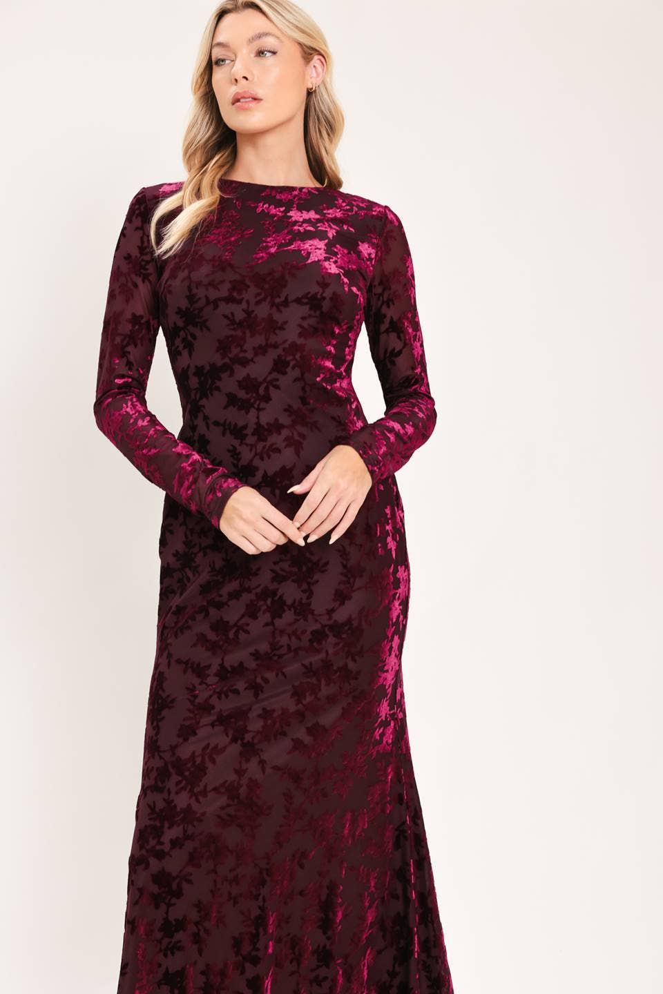 Cherry Velvet Burnout Midi Dress
