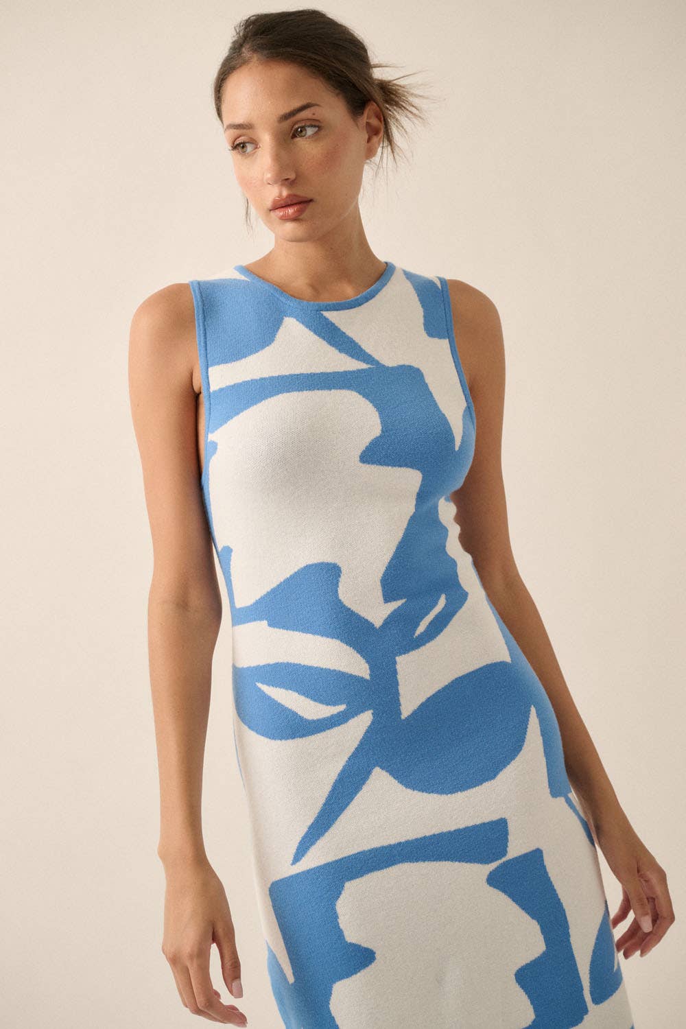 Retro Abstract Knit Midi Dress