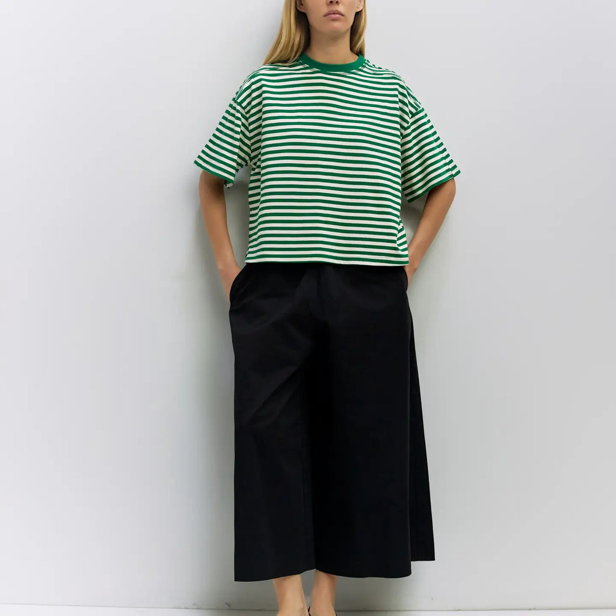 The Max Top (Striped Boxy Elbow Tee, Green) | All Row