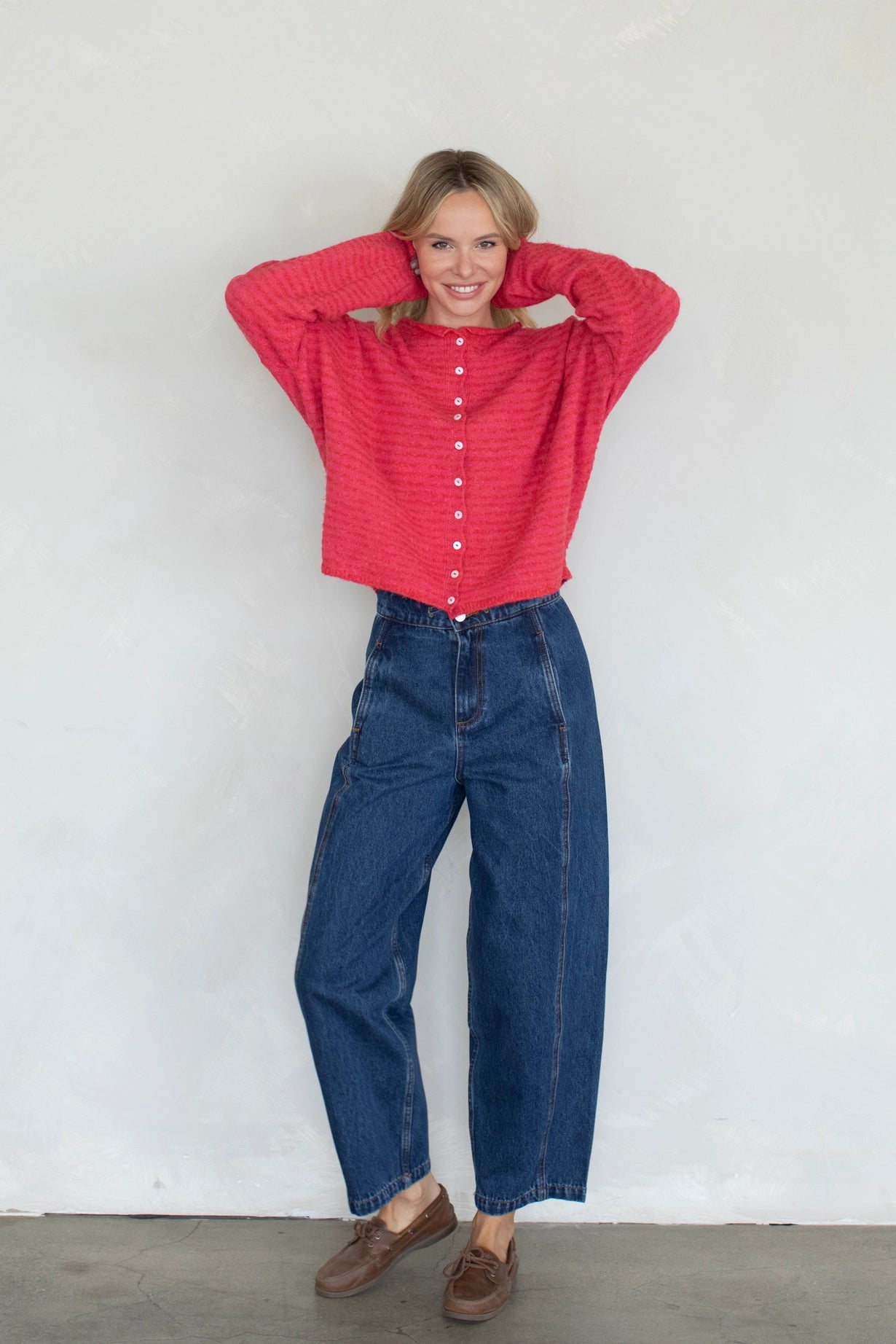 Simply the Best Cardi | Cherry Red (Mini Stripes)