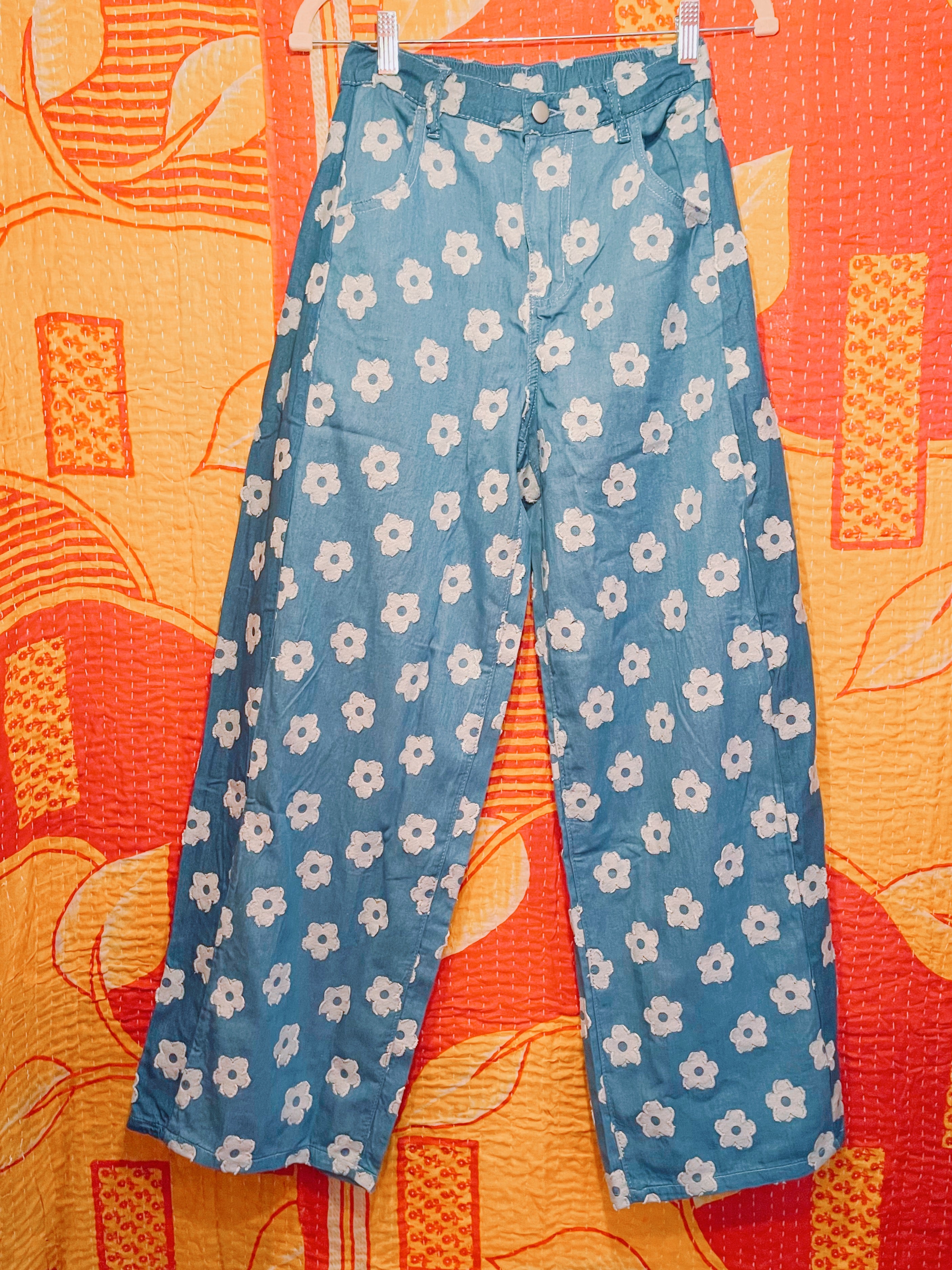 Wide Leg Lightweight Flower Jeans