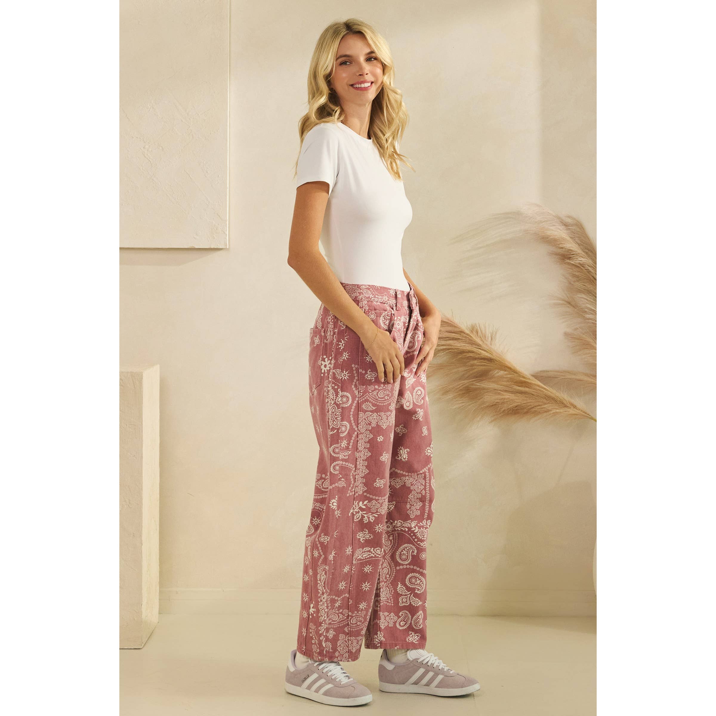 Paisley Printed Barrel Jeans