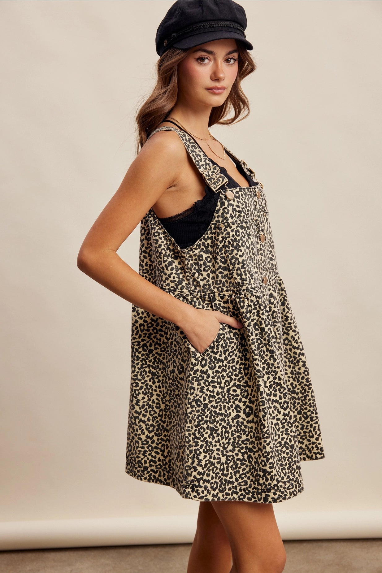 Leopard Button-Front Overall Minidress