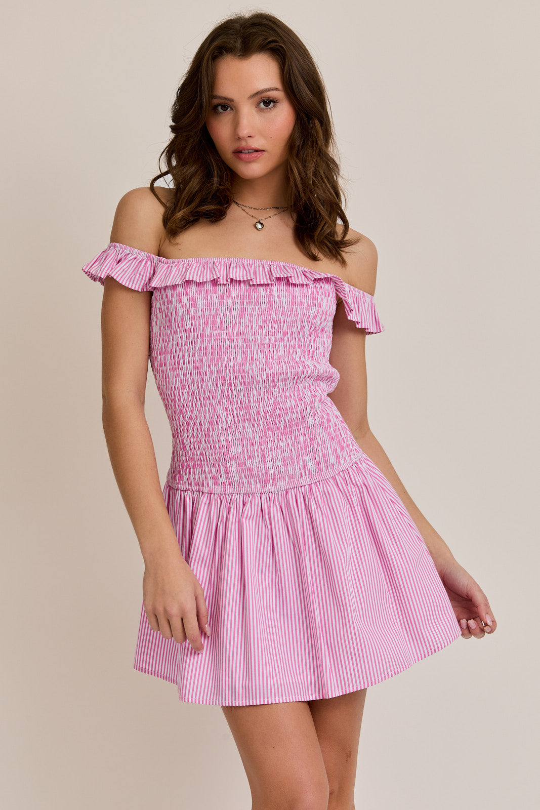 Drop-Waist Smocked Minidress