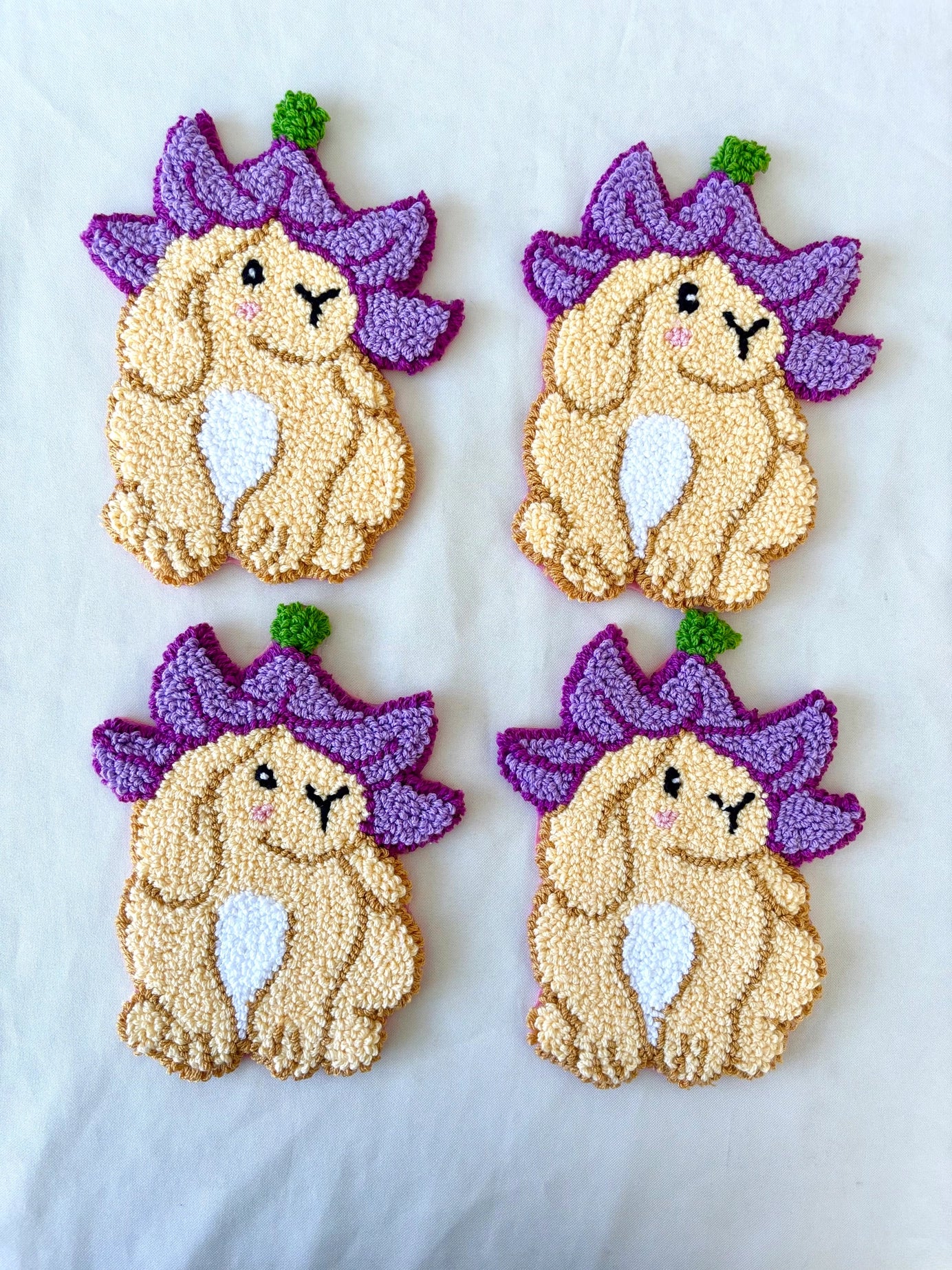 Handmade Tufted Coaster / Mug Rug (Flower Hat Bunny)