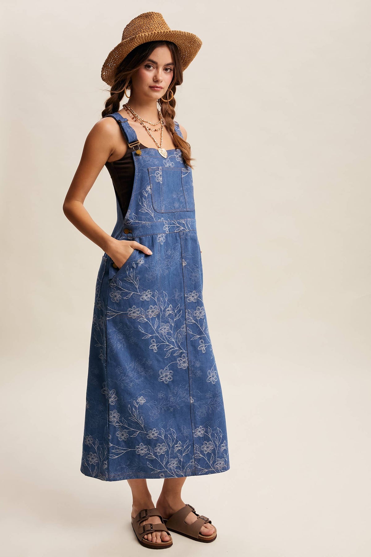 Floral Embroidered Overall Dress