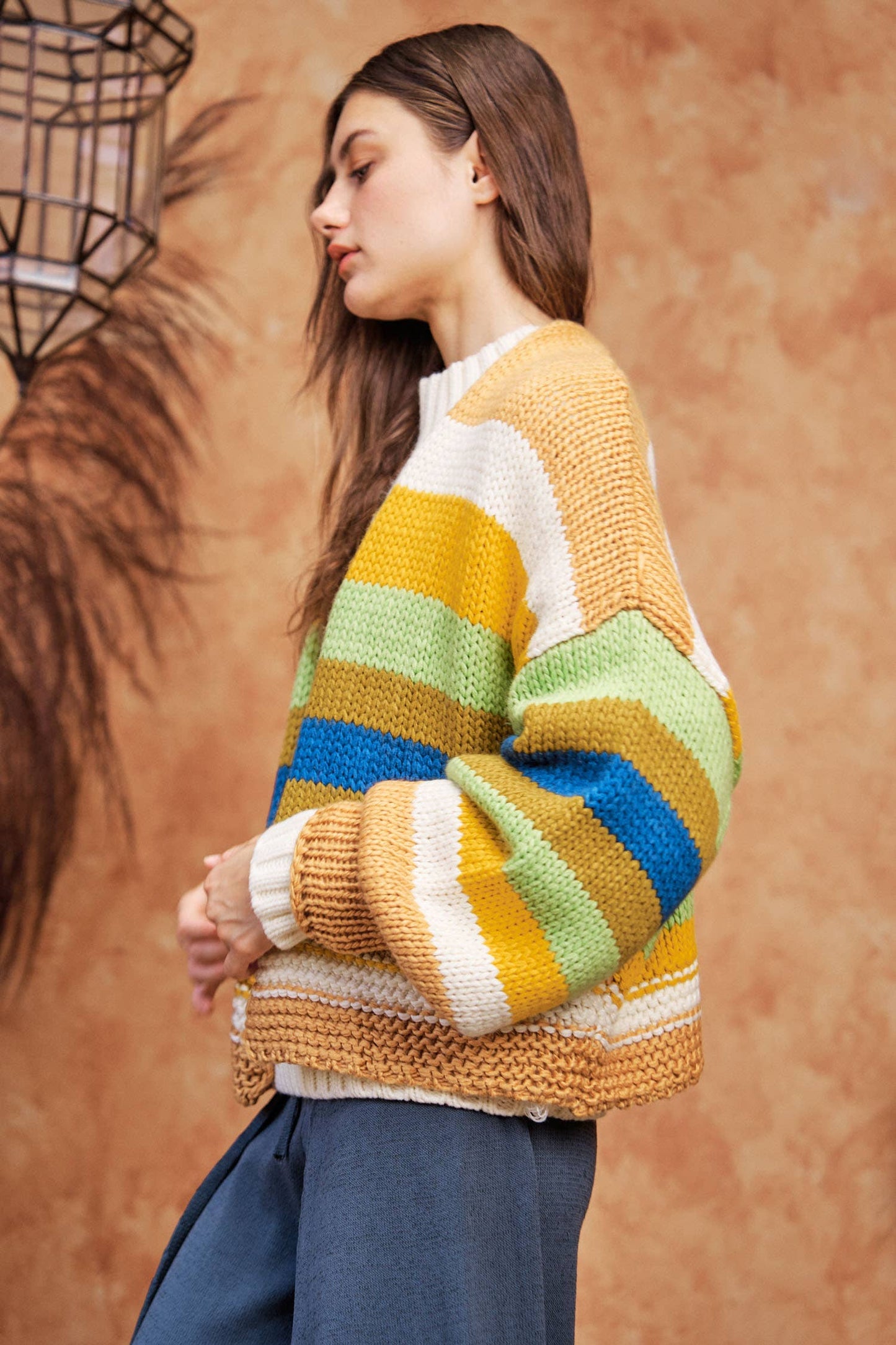Striped Balloon Sleeve Cardi