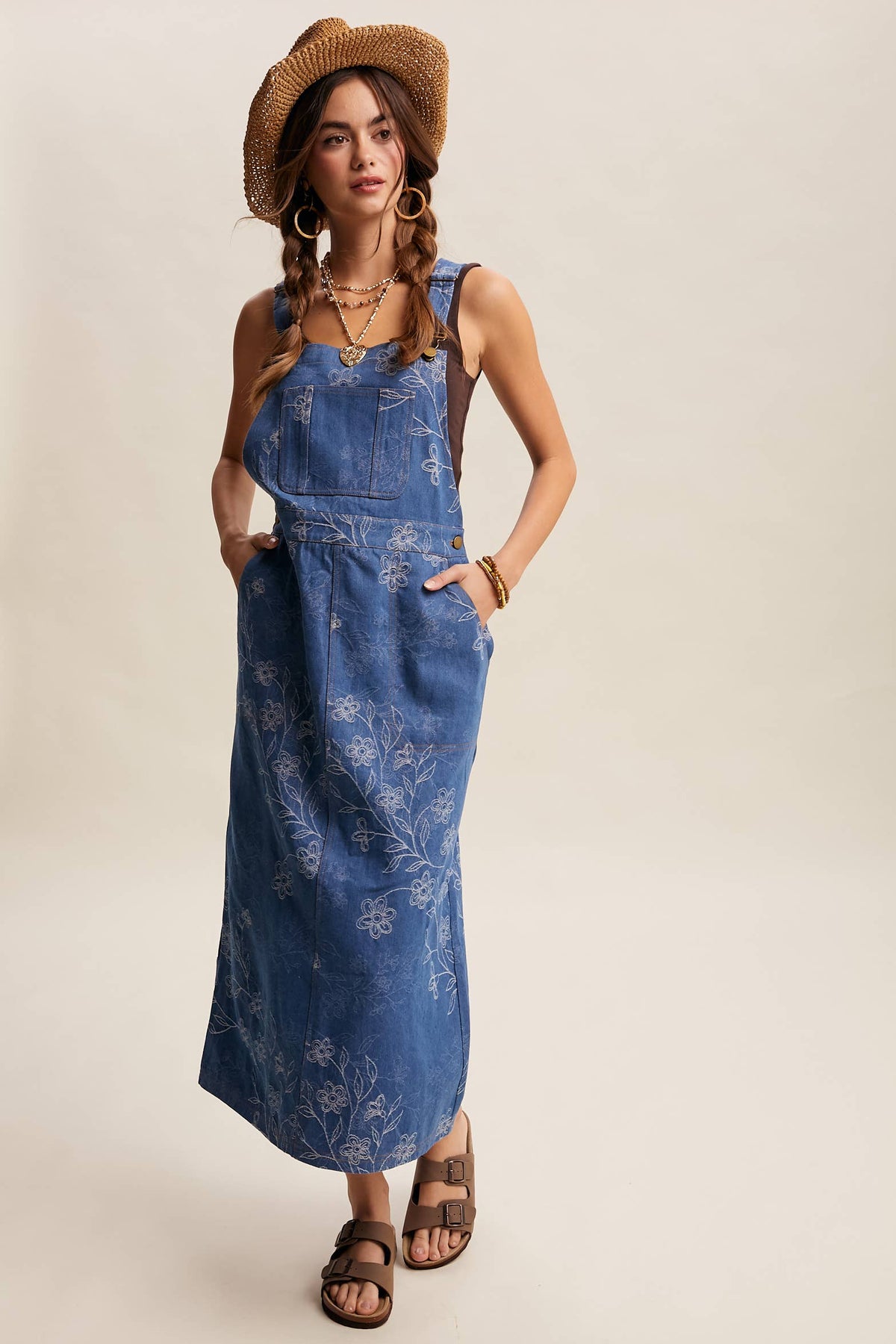 Floral Embroidered Overall Dress