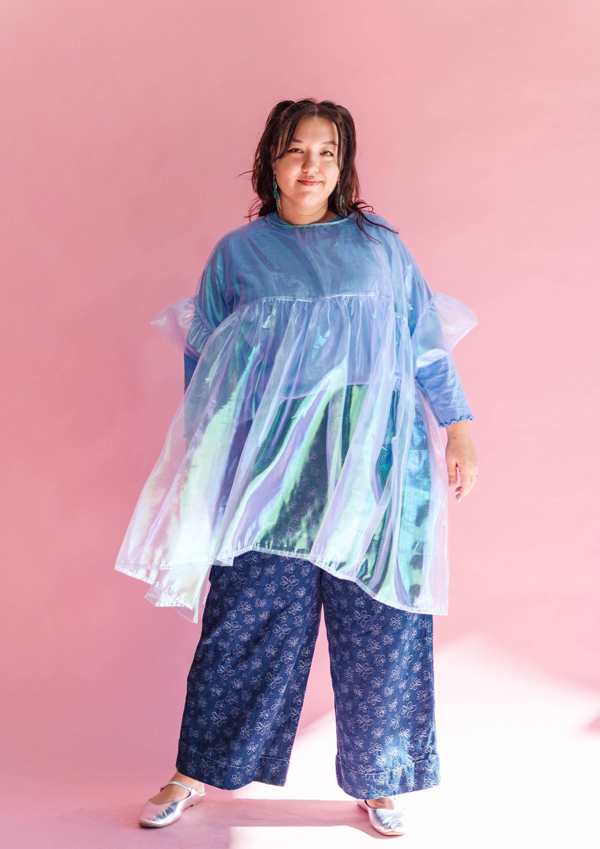 Sheer Blue Metallic Mini Dress | NETTLE STUDIOS