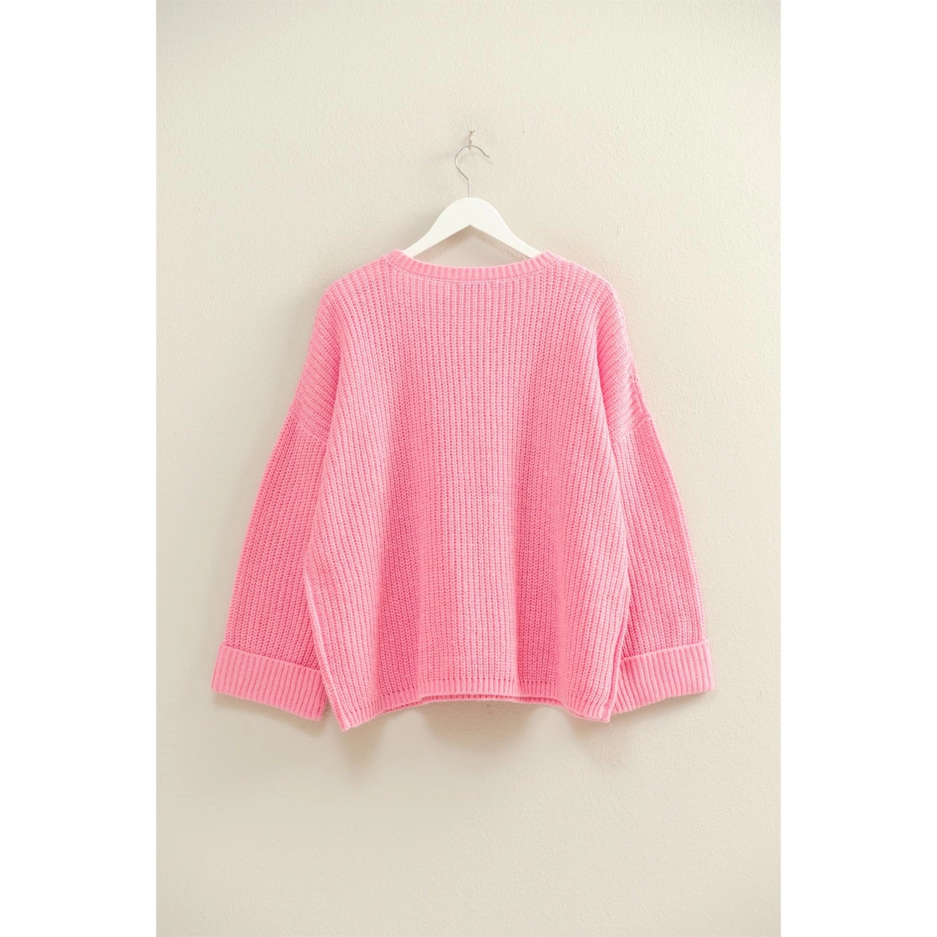 Oversized Ribbed Knit Sweater (Pink)