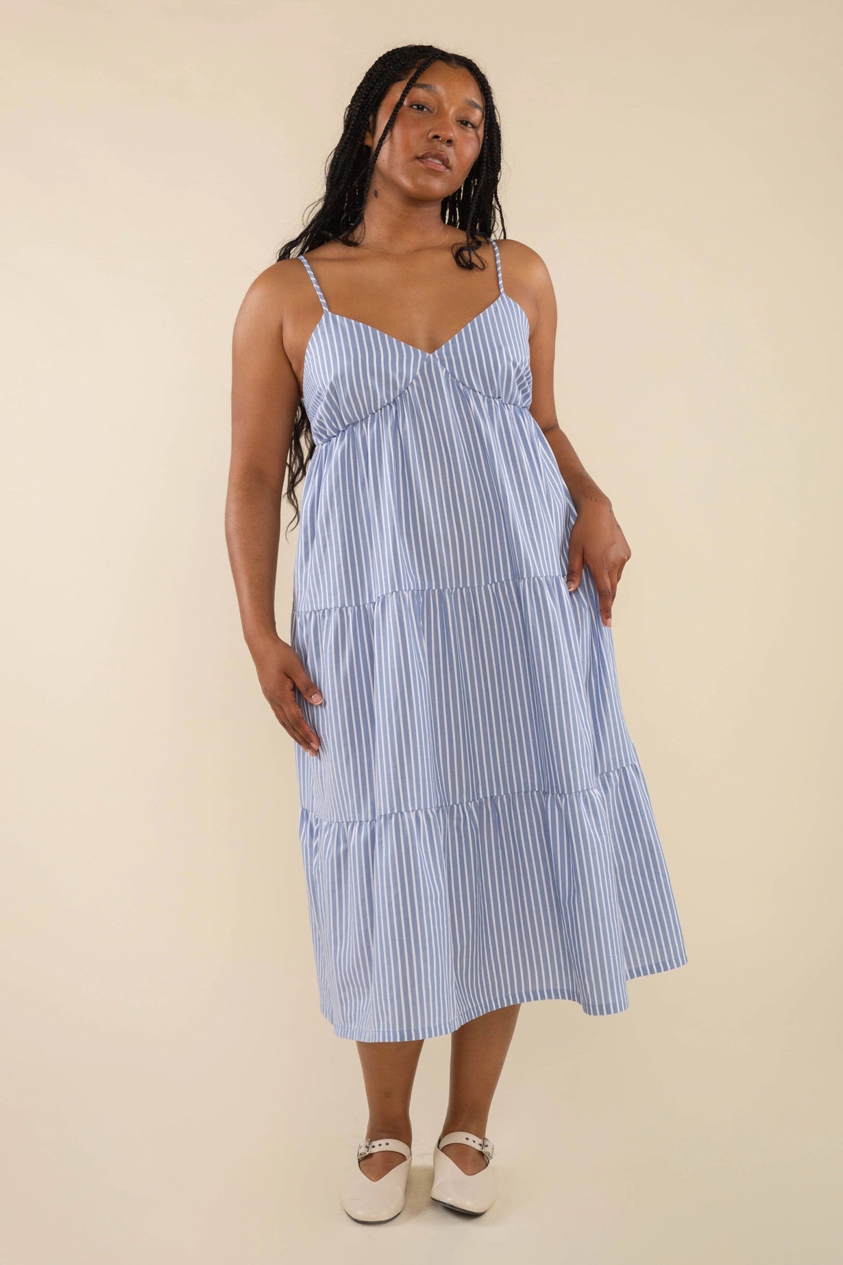 Colette Pinstripe Midi Dress