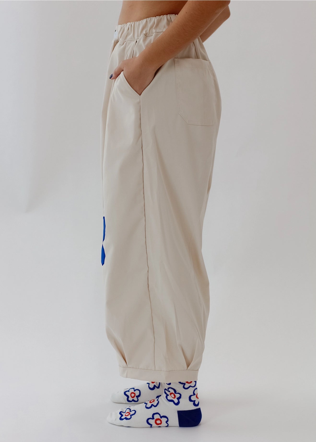 Flower Power Pants (Cream + Blue) | Mary Lo