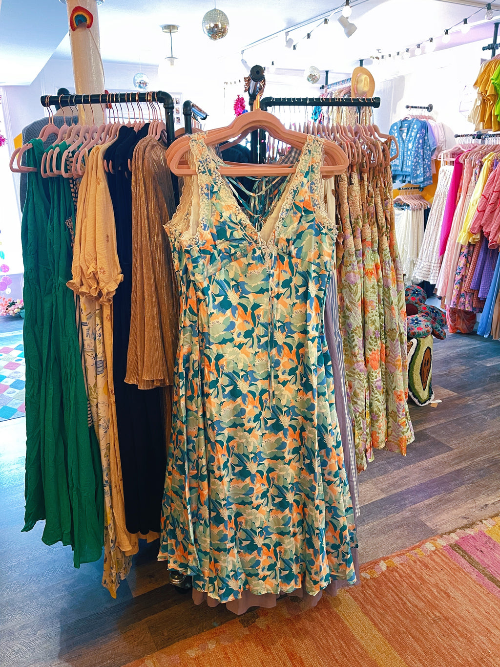 Satin Floral Midi Dress (Aquamarine)