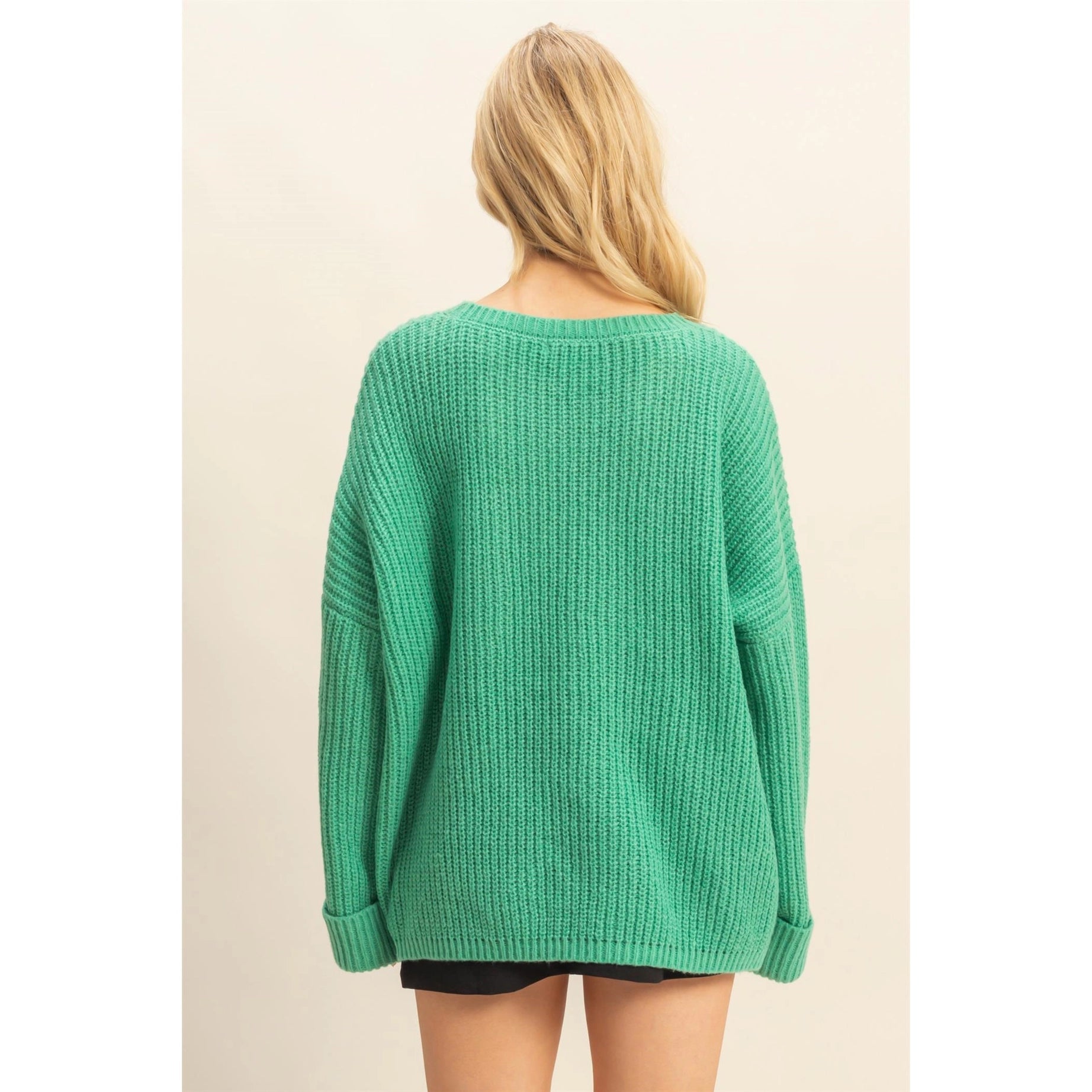 Oversized Ribbed Knit Sweater (Kelly Green)