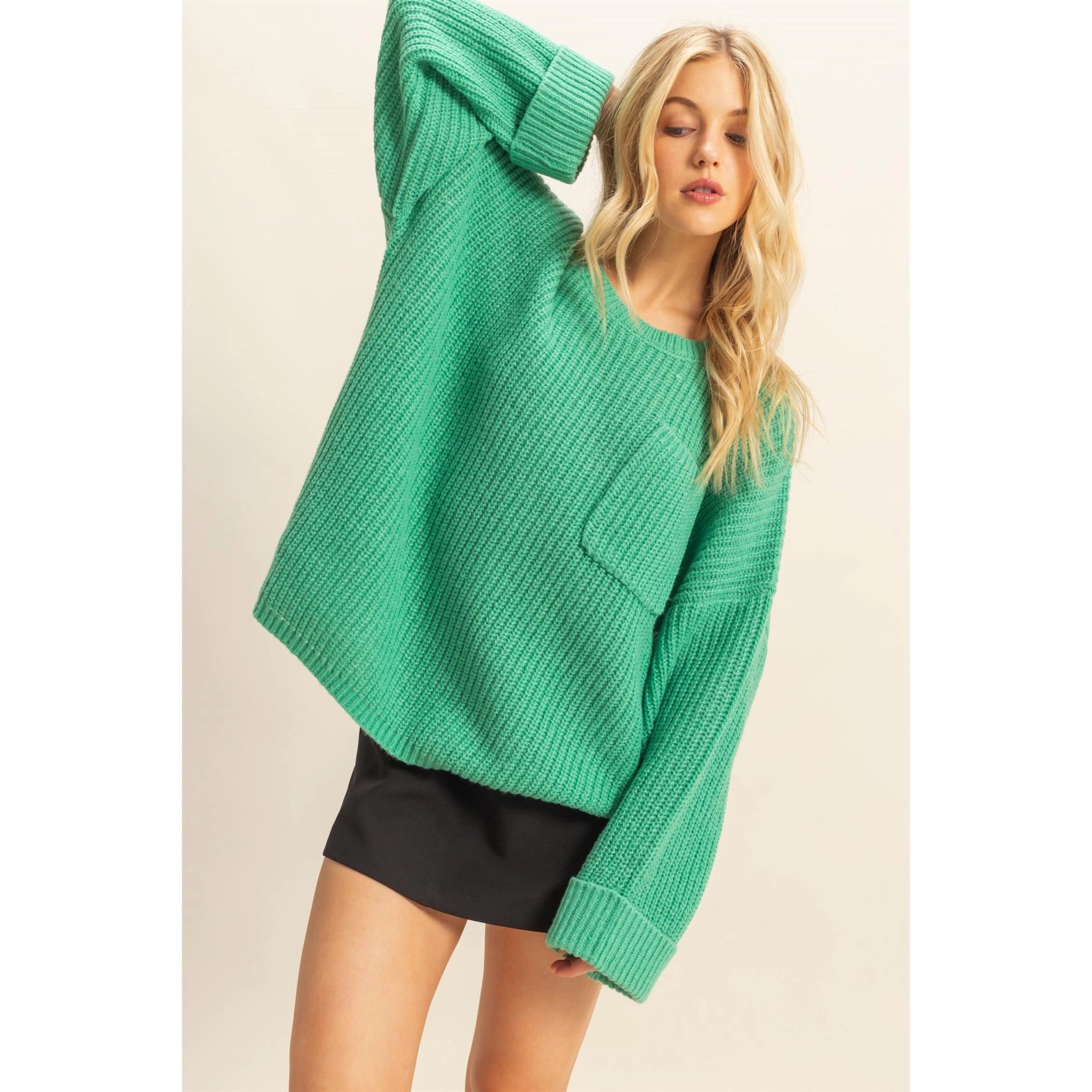 Oversized Ribbed Knit Sweater (Kelly Green)