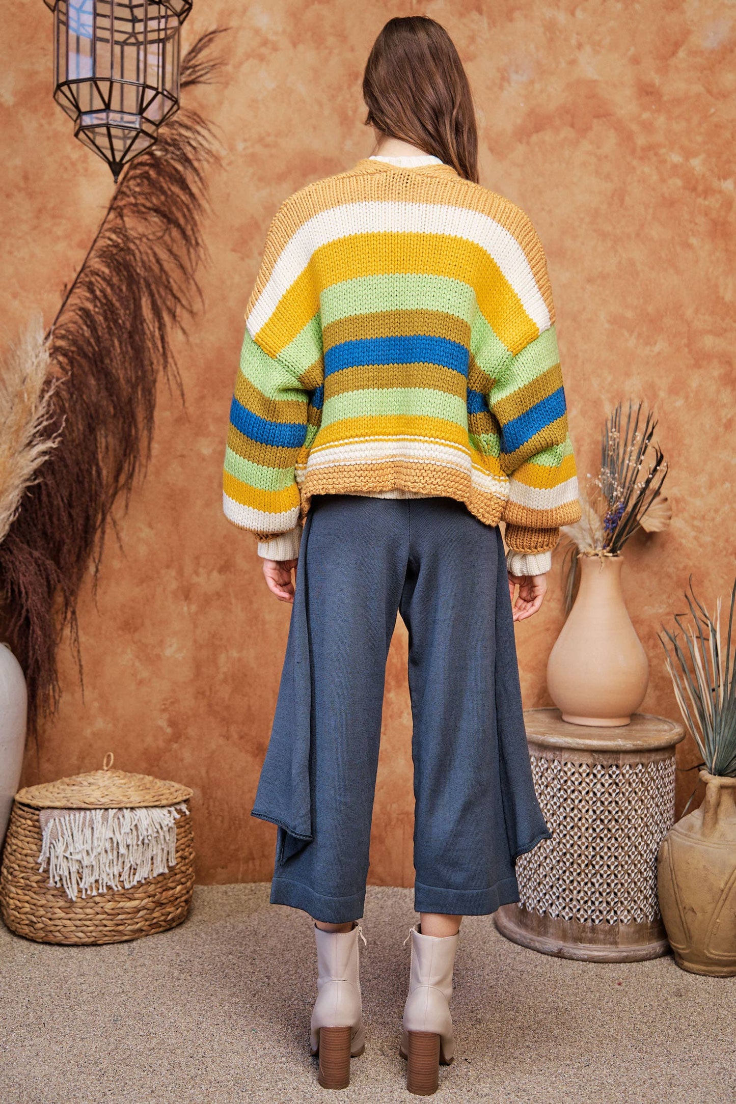 Striped Balloon Sleeve Cardi