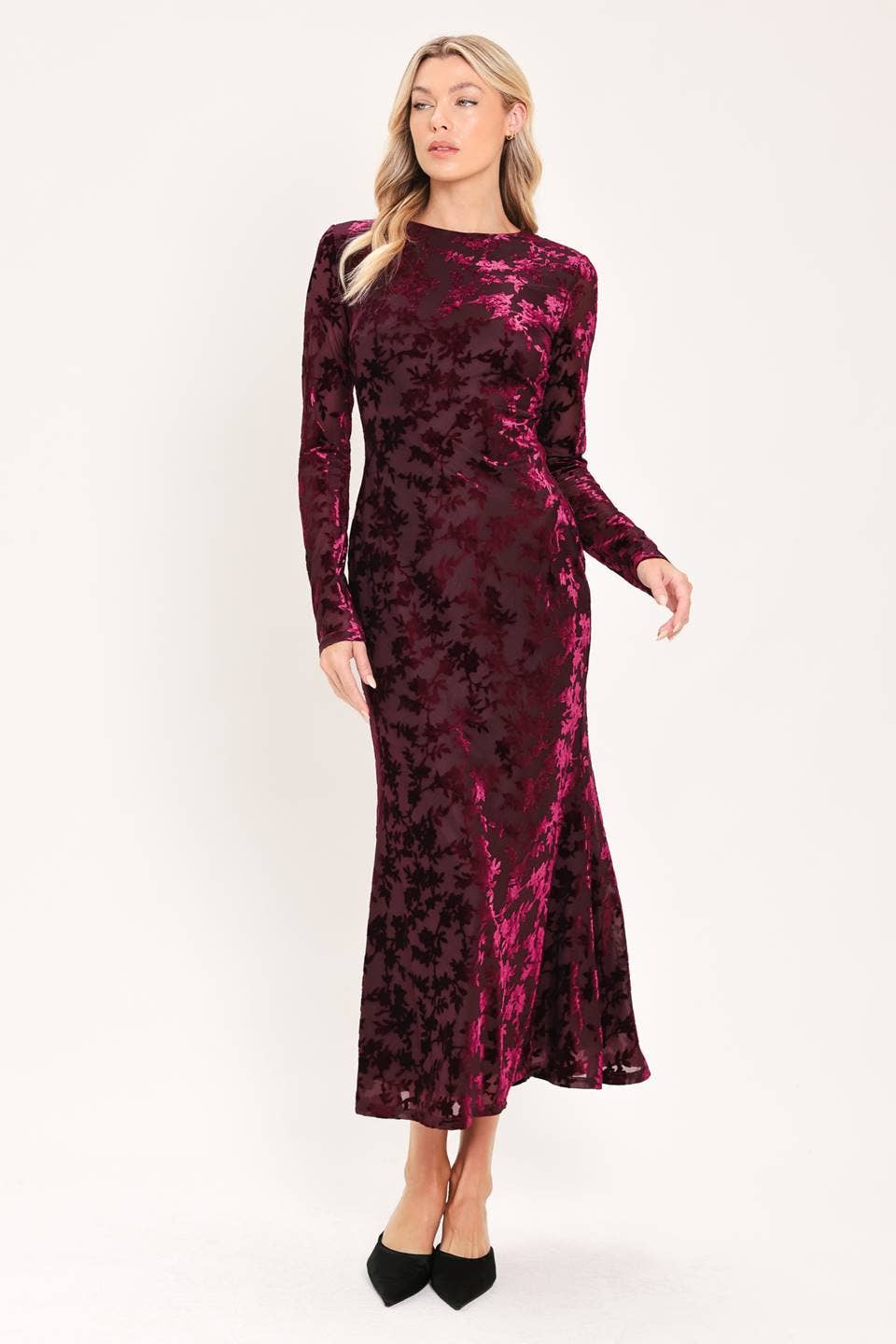 Cherry Velvet Burnout Midi Dress