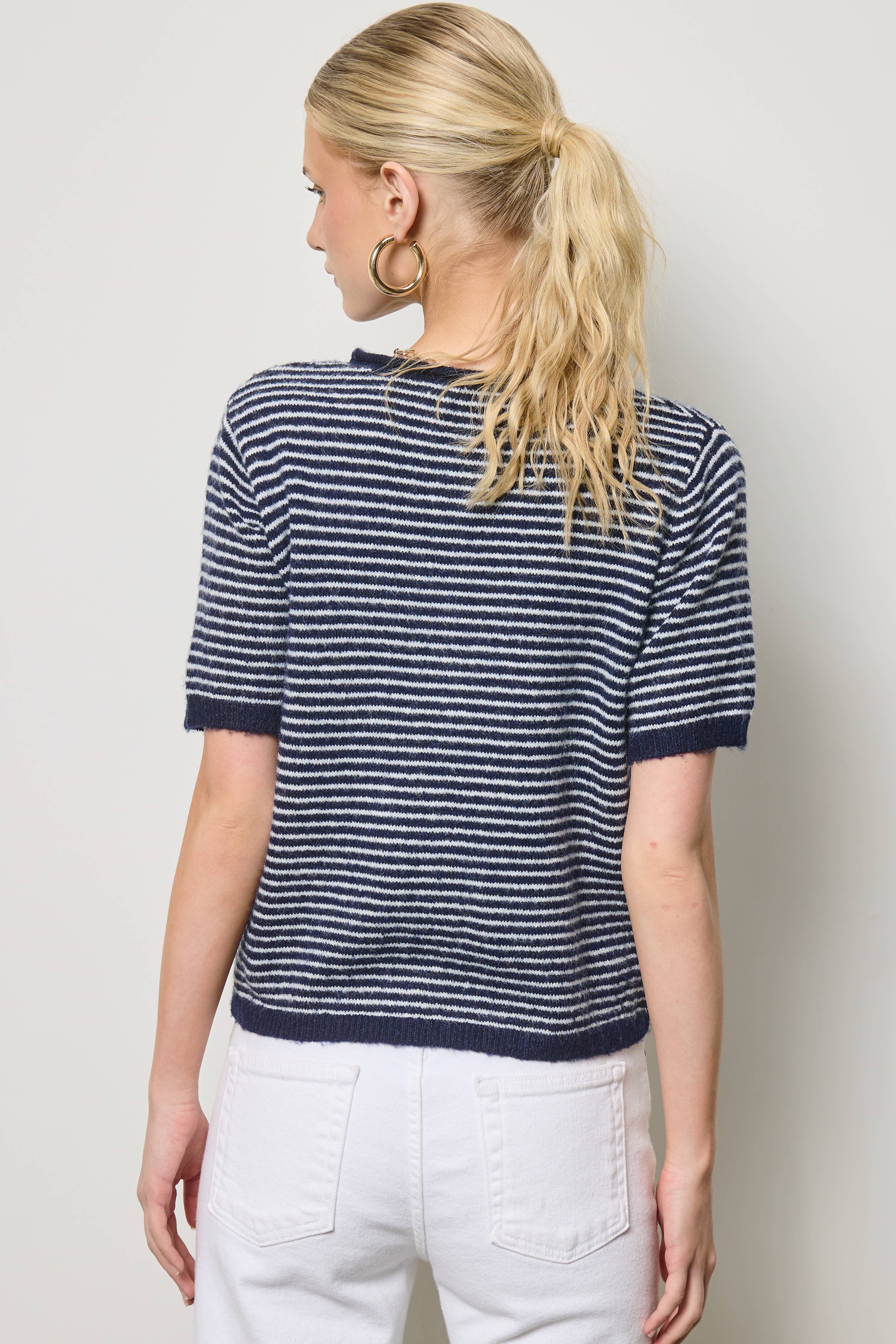 Fuzzy Short-Sleeve Cardigan (Navy)