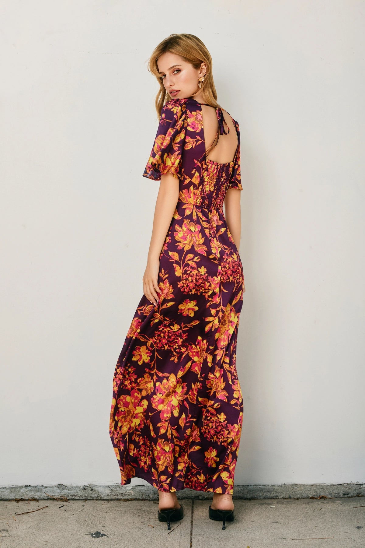 Bordeaux Flutter-Sleeve Maxi