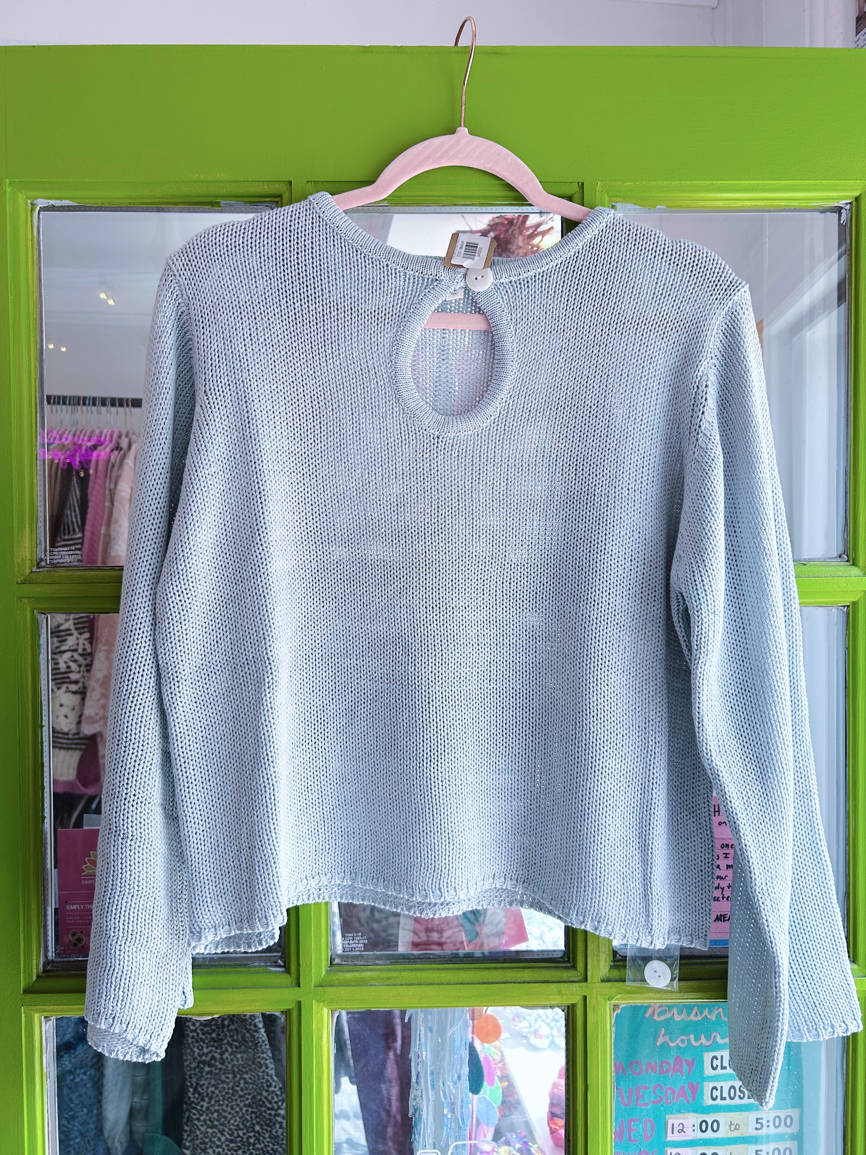 The Tala Sweater, Light Blue (Keyhole Knit Sweater) | All Row