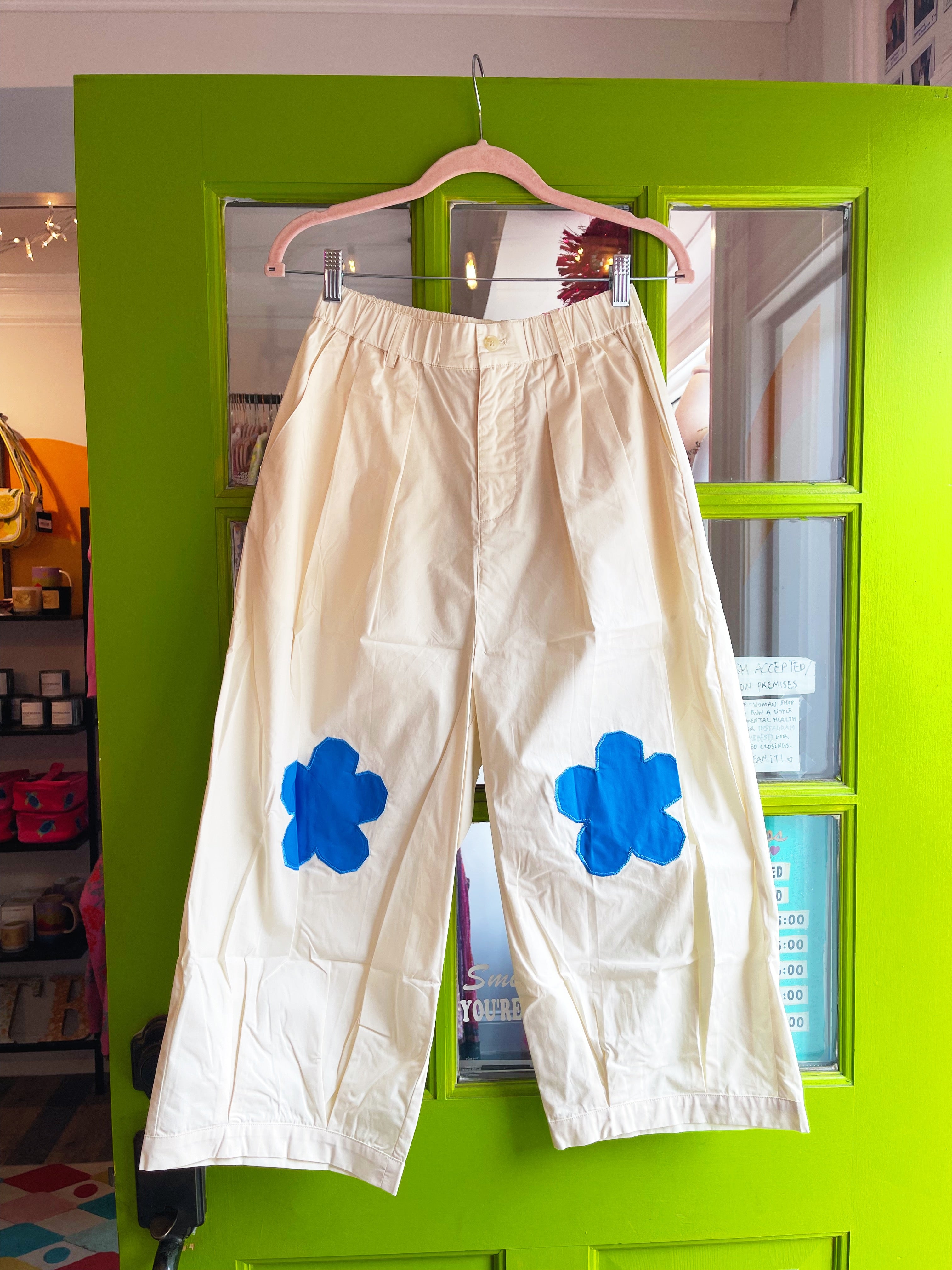 Flower Power Pants (Cream + Blue) | Mary Lo