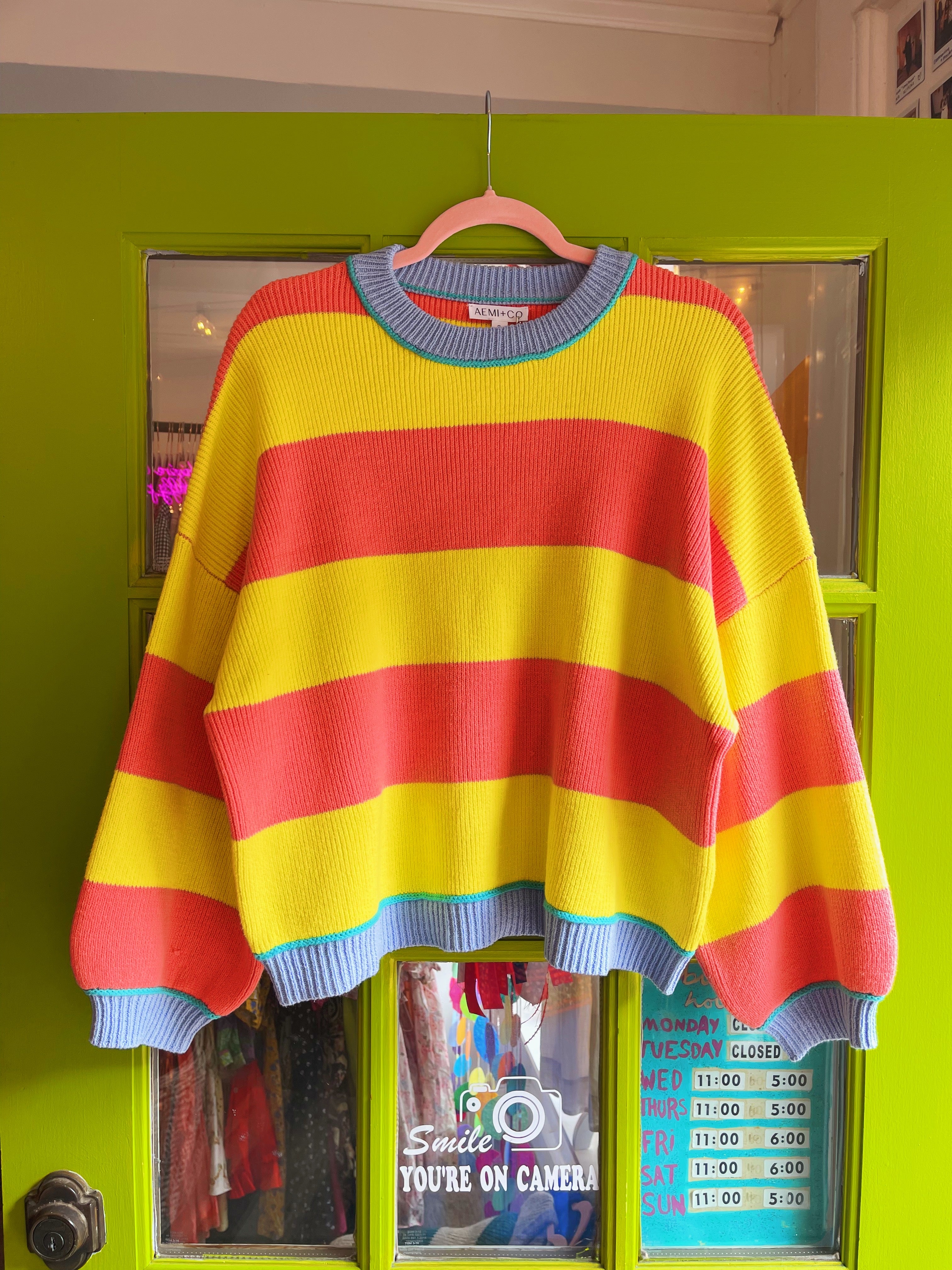 Striped Knit Crewneck Pullover Sweater