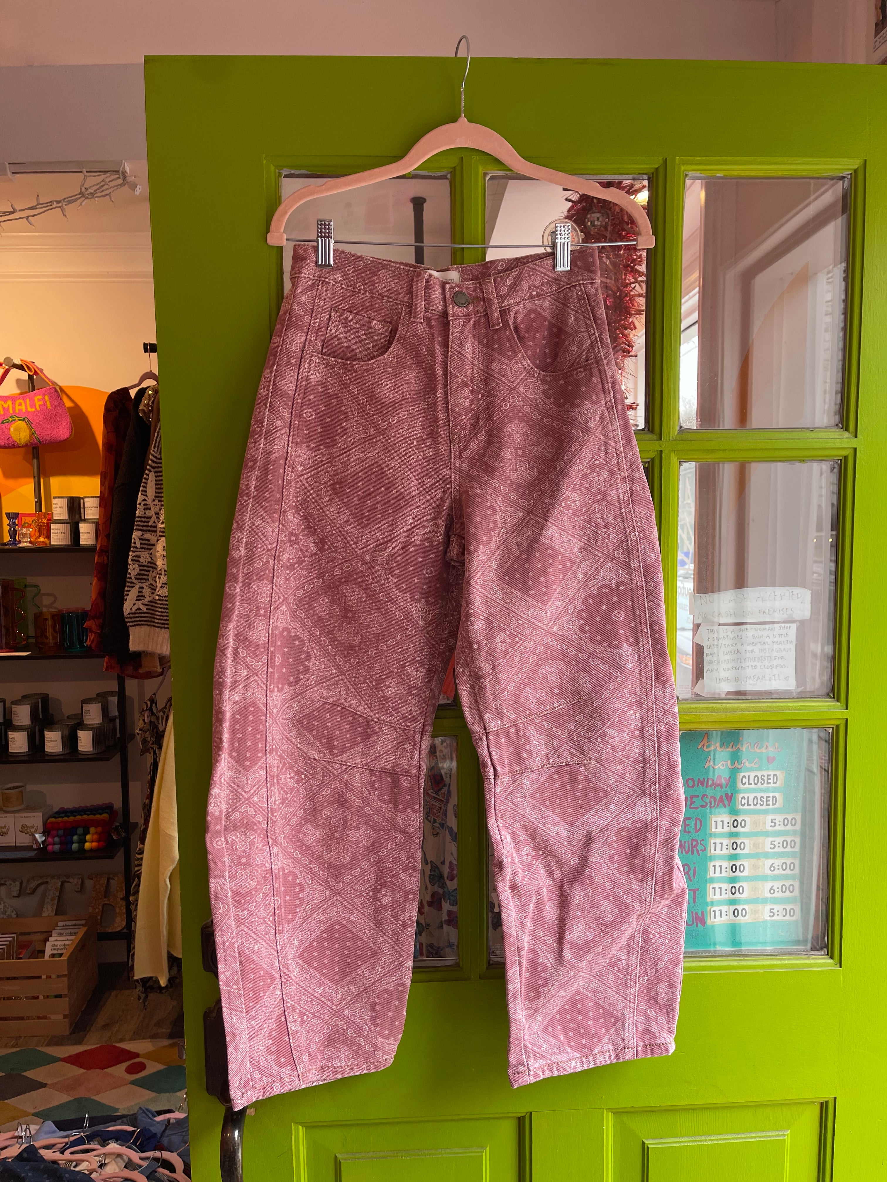 Paisley Printed Barrel Jeans