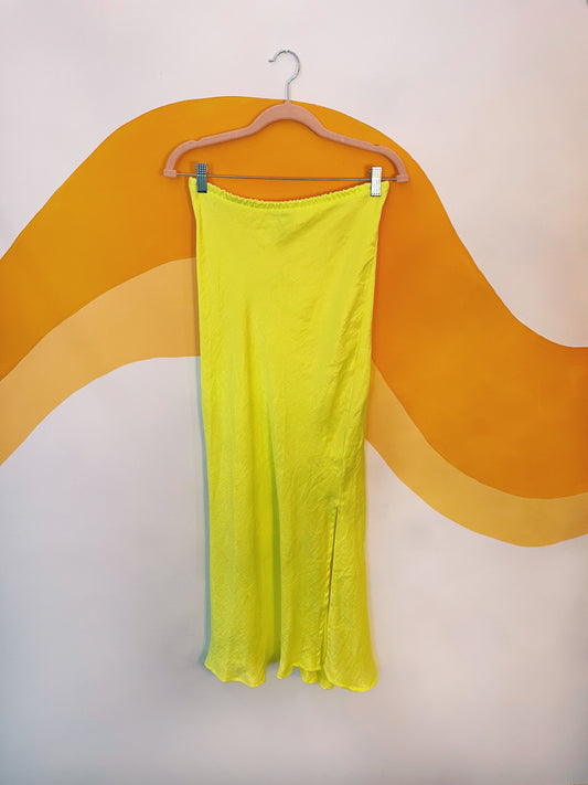 Highlighter Yellow Midi Skirt | PRE-LOVED