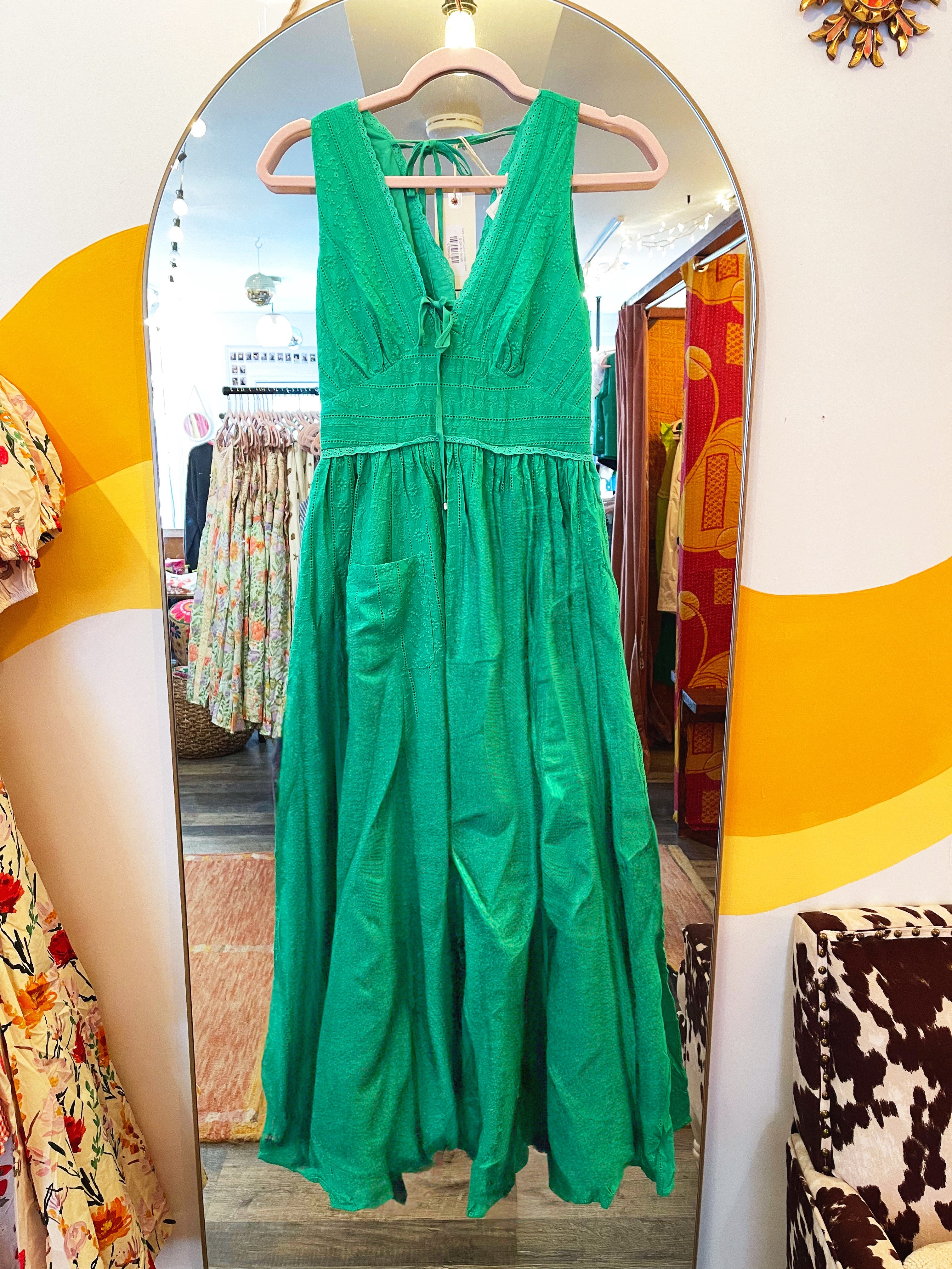 Kelly Green Cotton Eyelet Dress