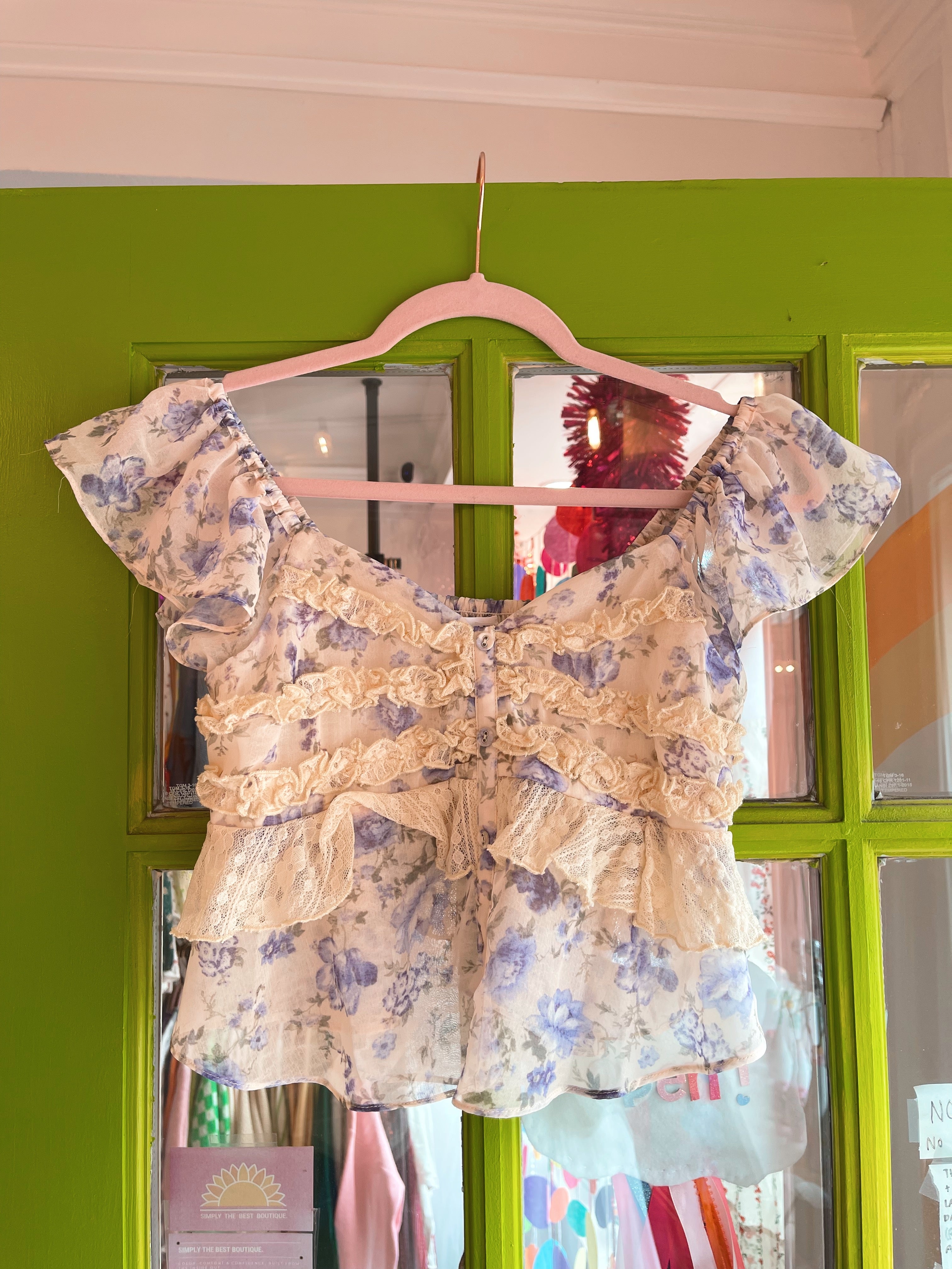 Aimee Lou Flutter-Sleeve Blouse