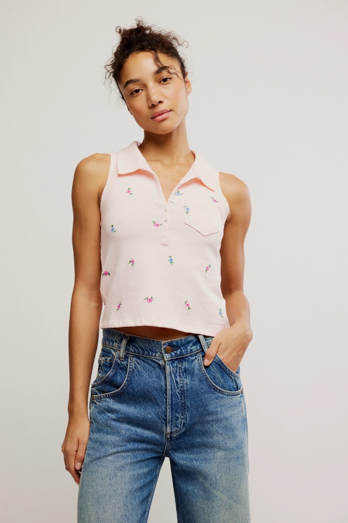Pepper Knit Polo (Pink Marshmallow) | Free People
