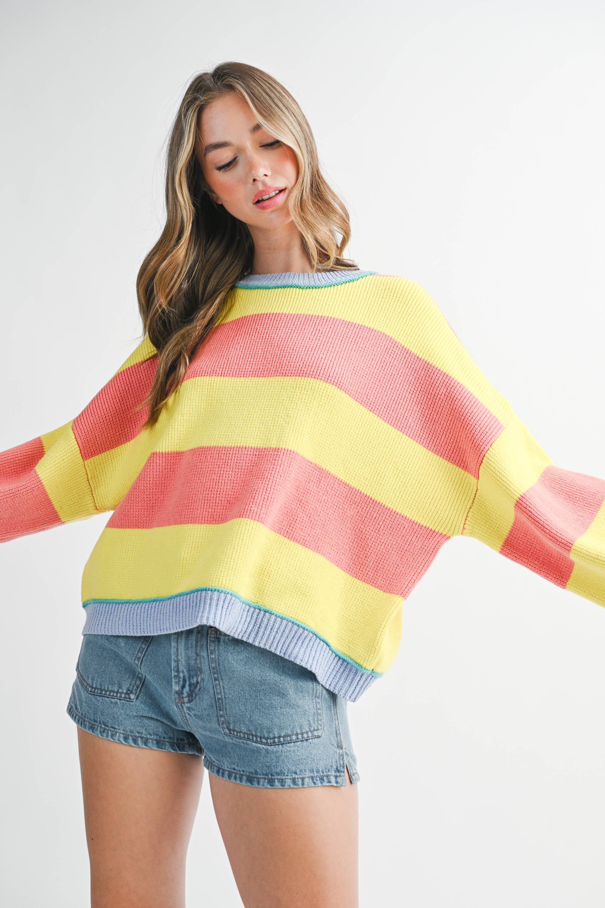 Striped Knit Crewneck Pullover Sweater