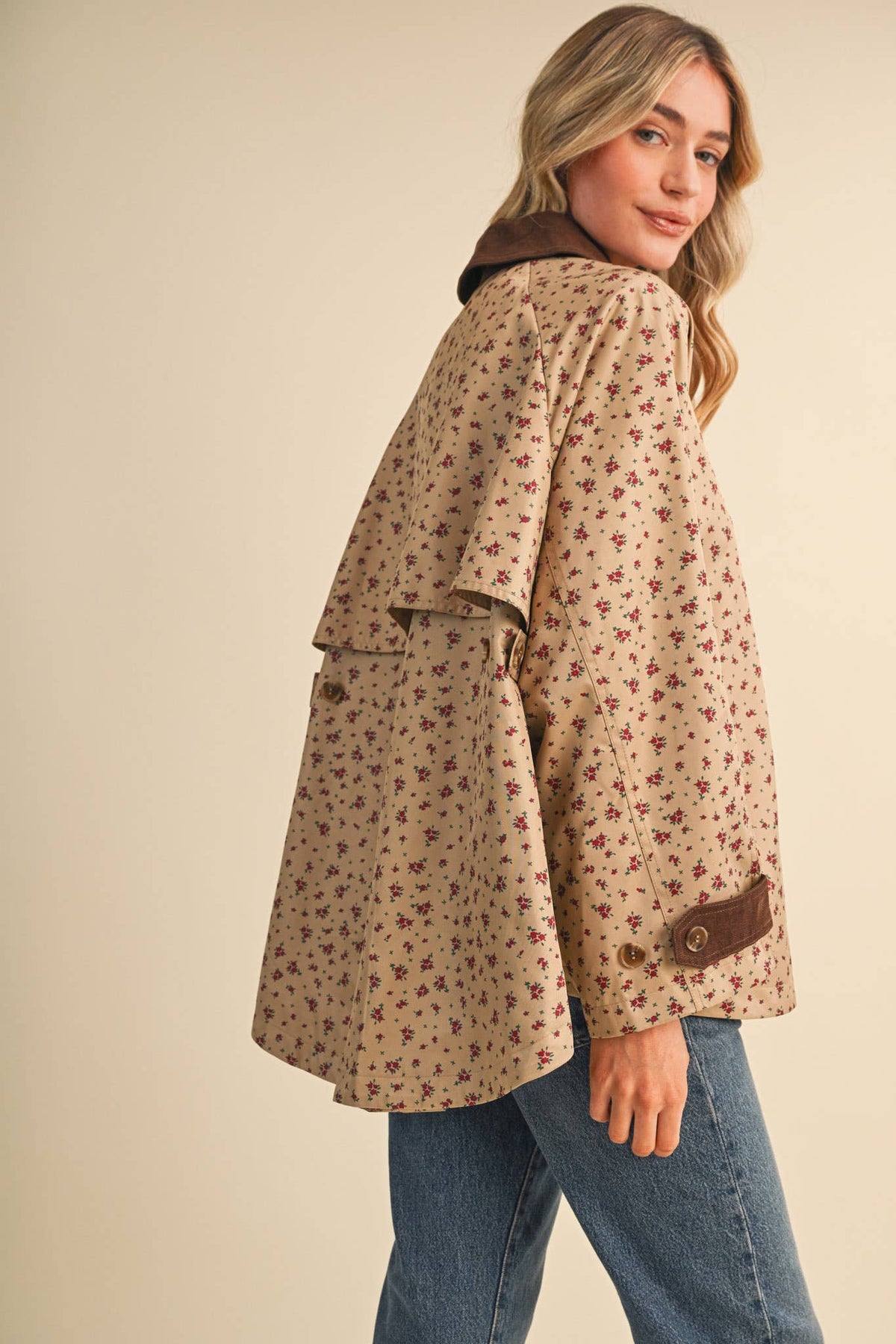 Olivia Floral Swing-Style Barn Jacket (Beige)