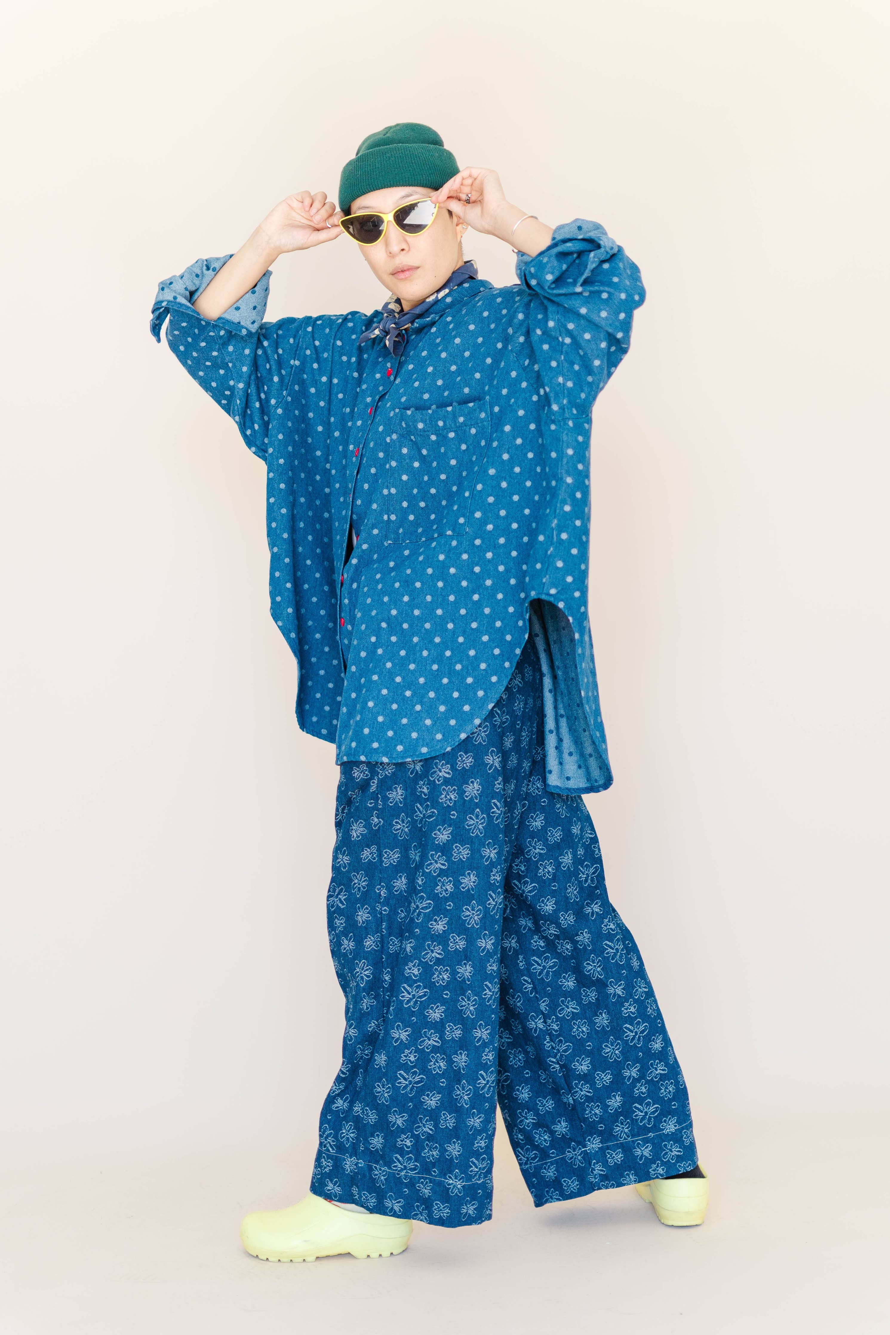 Size Inclusive Polka Dot Denim Button Up Shirt | NETTLE STUDIOS