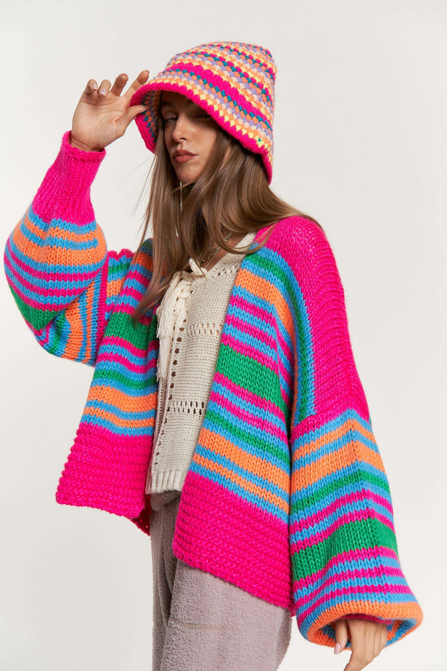 Striped Chunky Knit Cardi