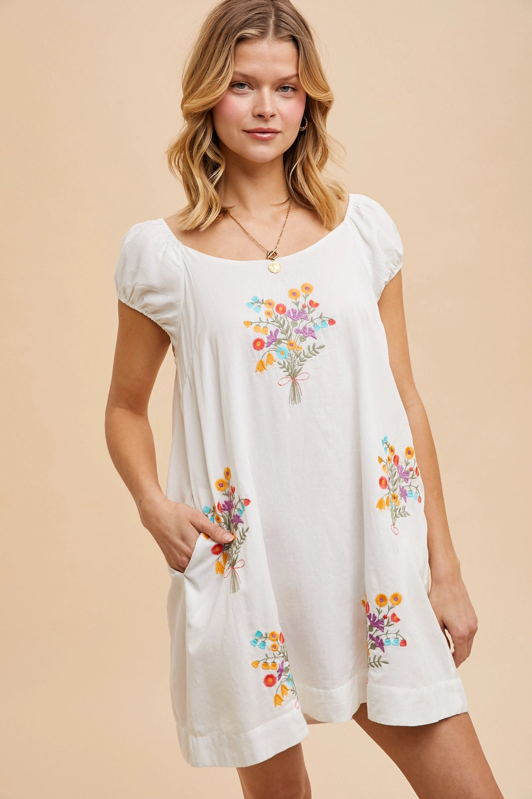 Bouquet Cotton Minidress (White)