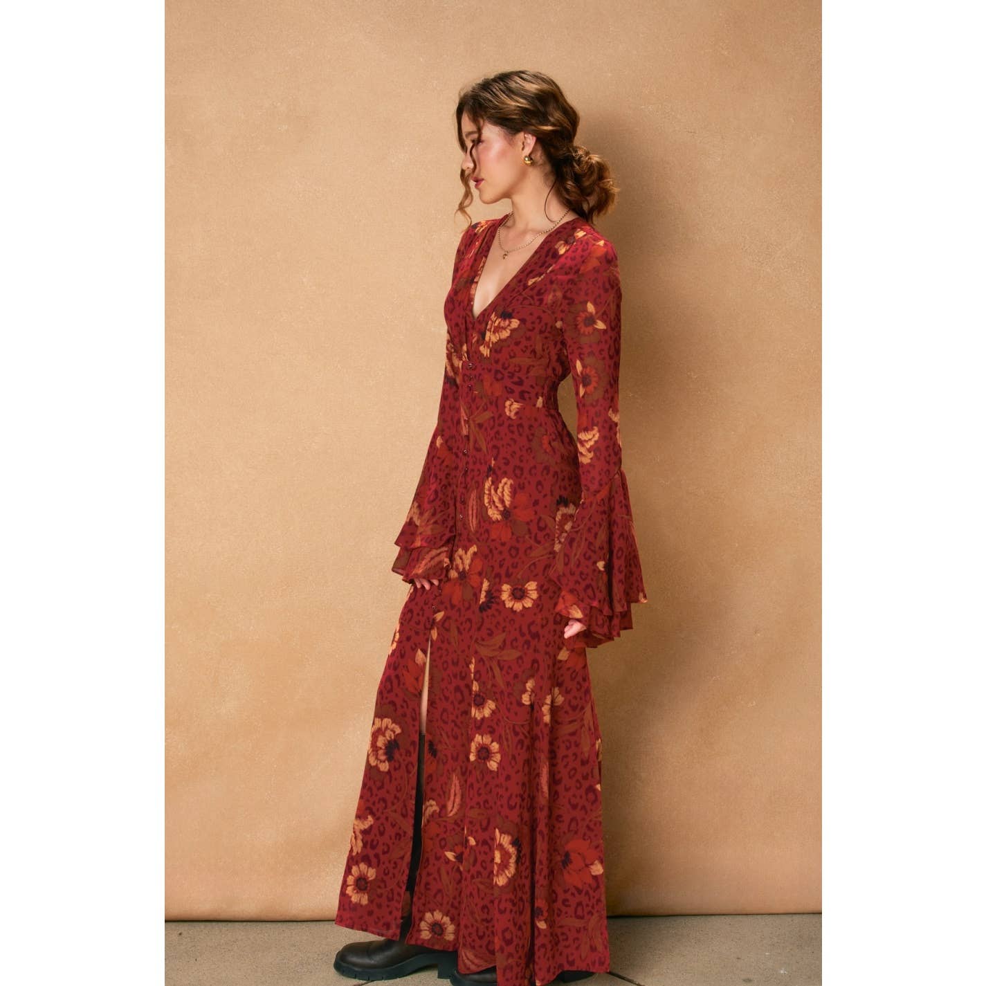 Harvest Ruffled Bell Sleeve Maxi Dress