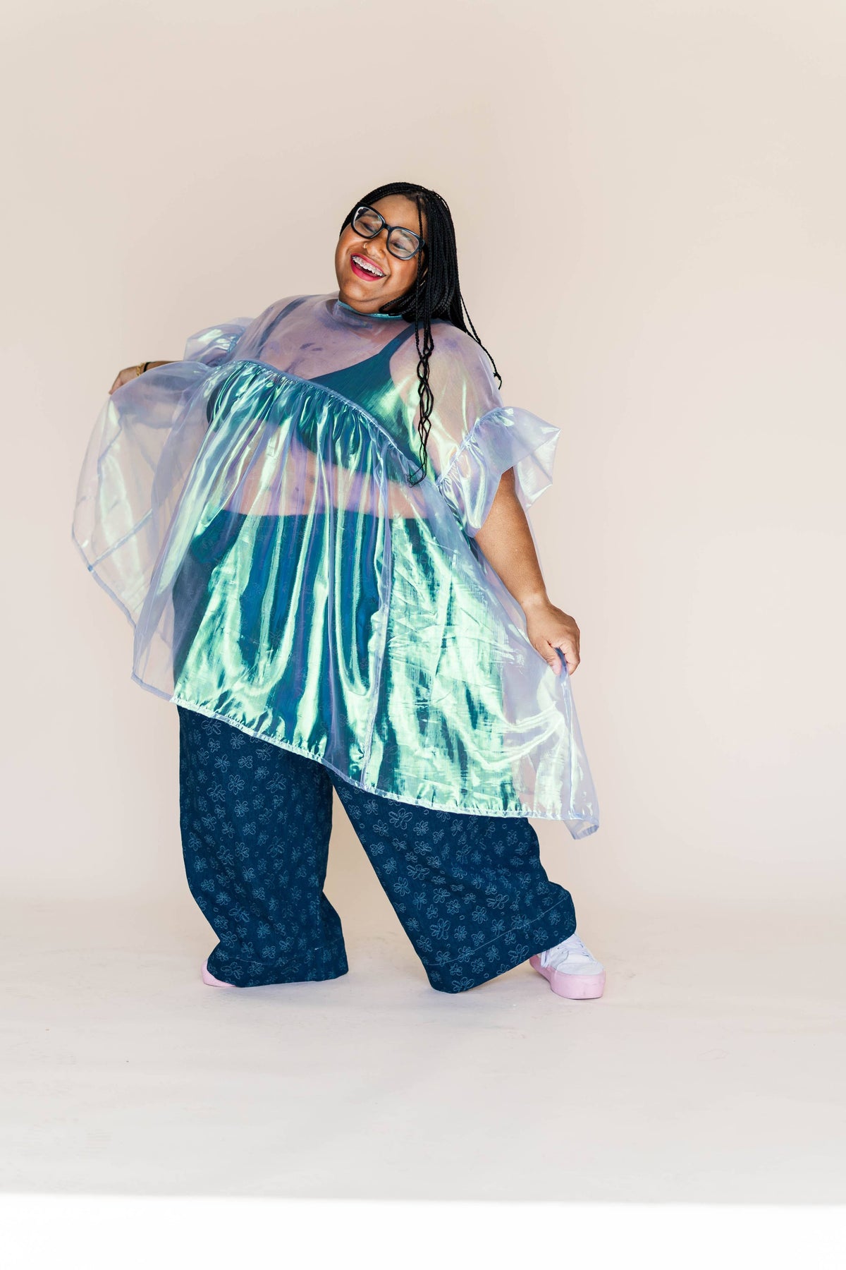 Sheer Blue Metallic Mini Dress | NETTLE STUDIOS