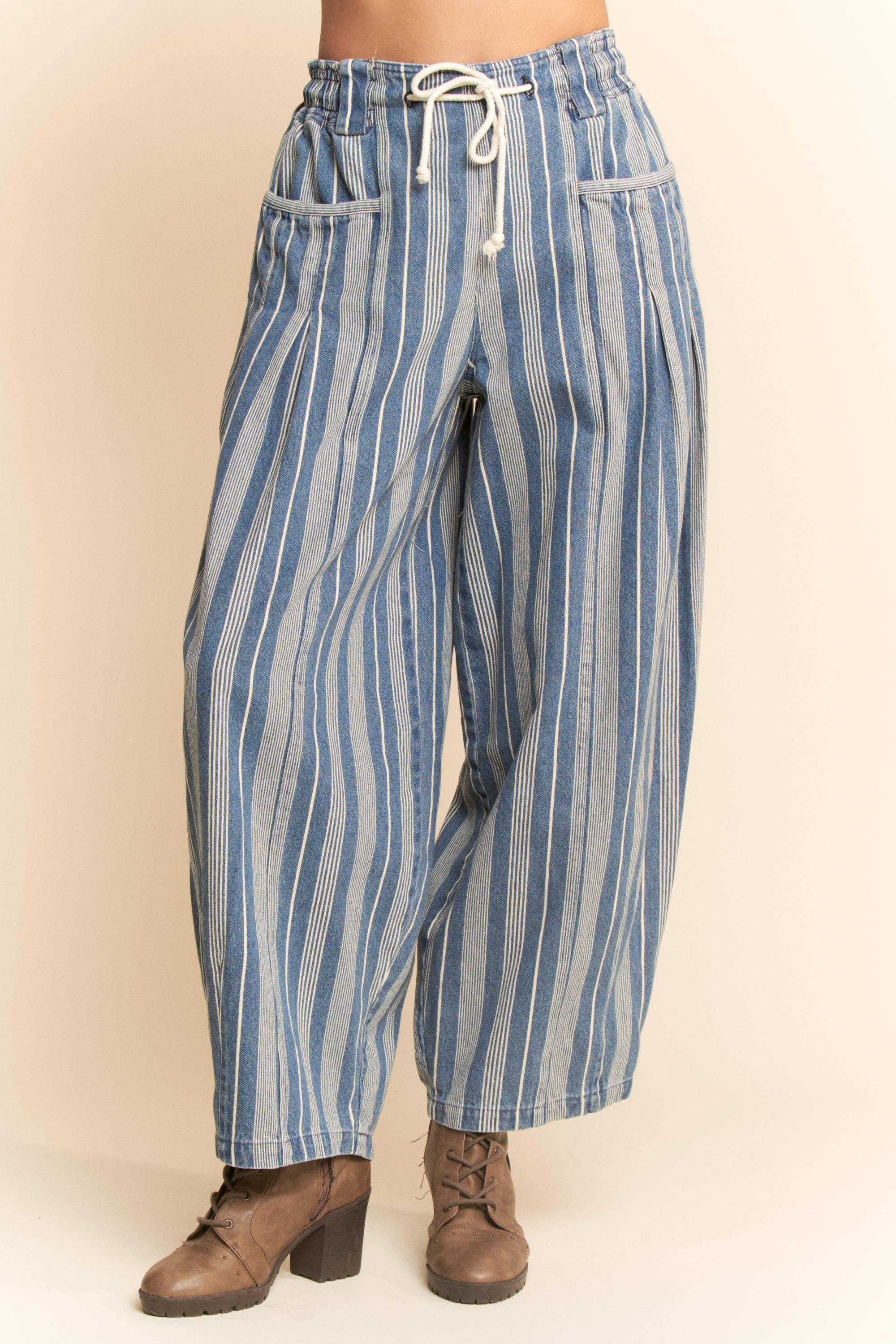 Striped Denim Barrel Jeans