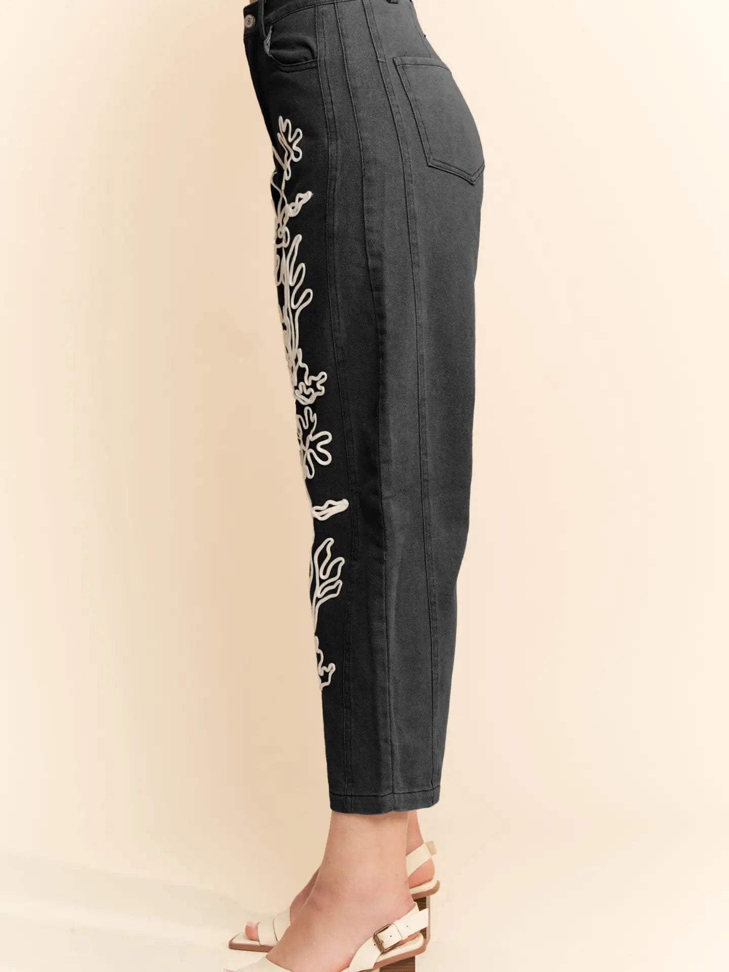 Cord Floral Embroidered Barrel Pants