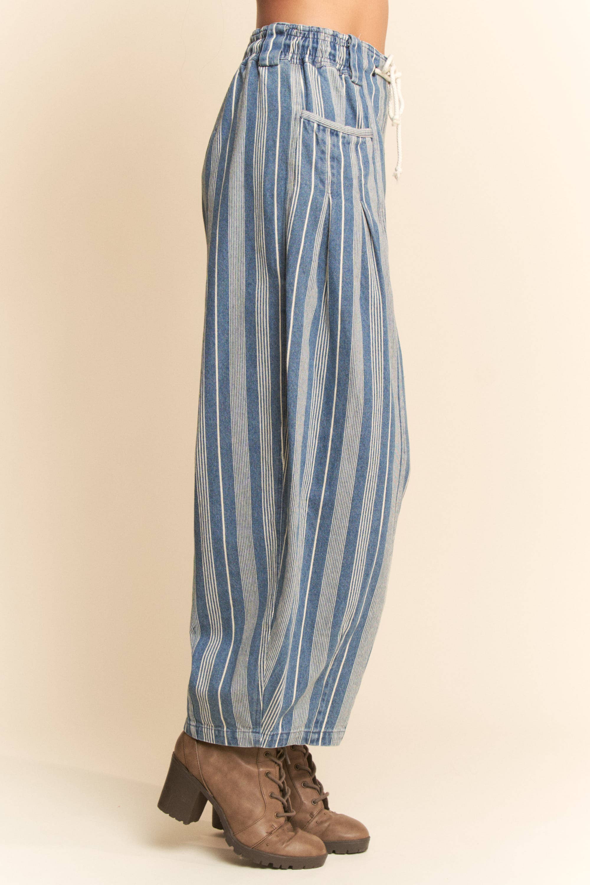 Striped Denim Barrel Jeans