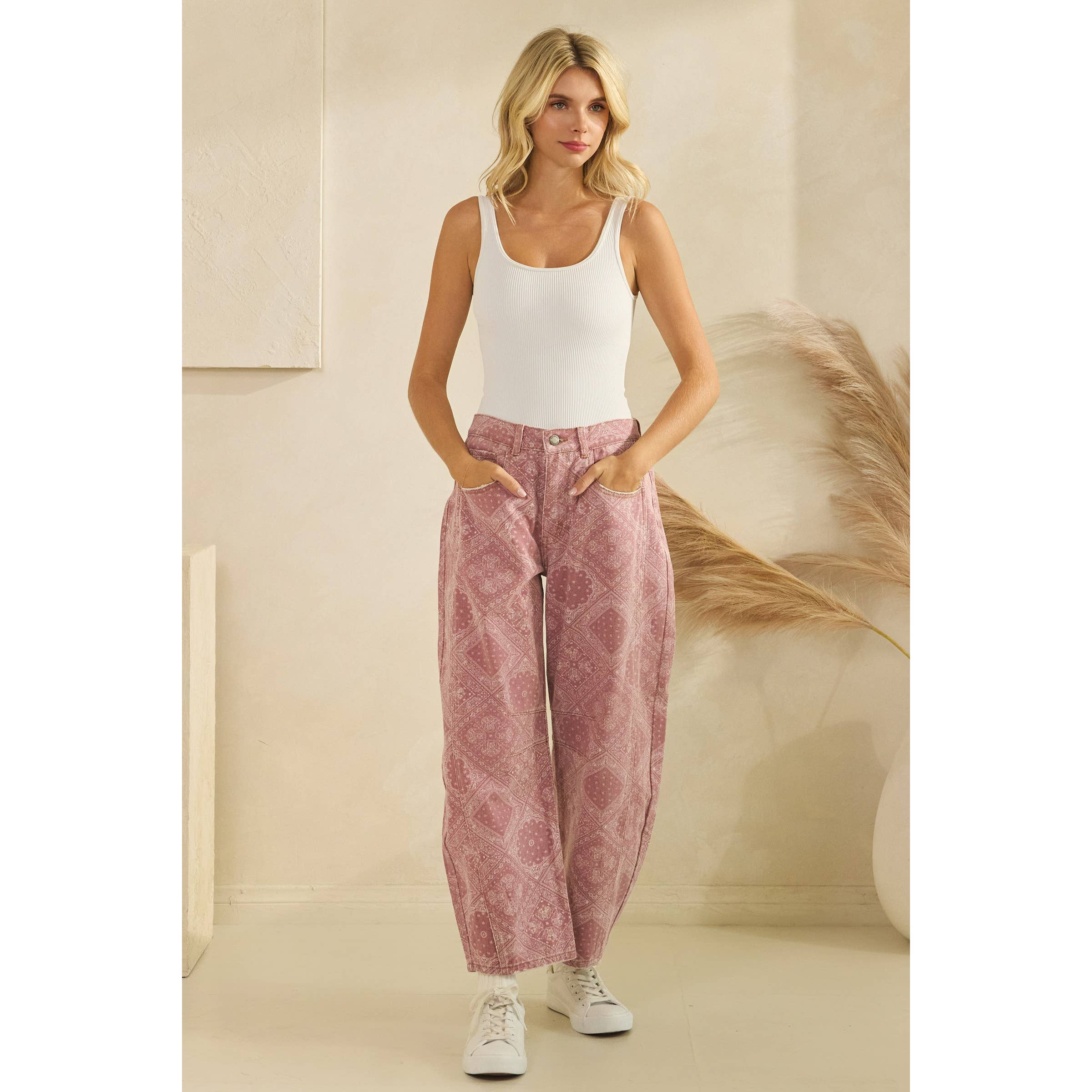 Paisley Printed Barrel Jeans