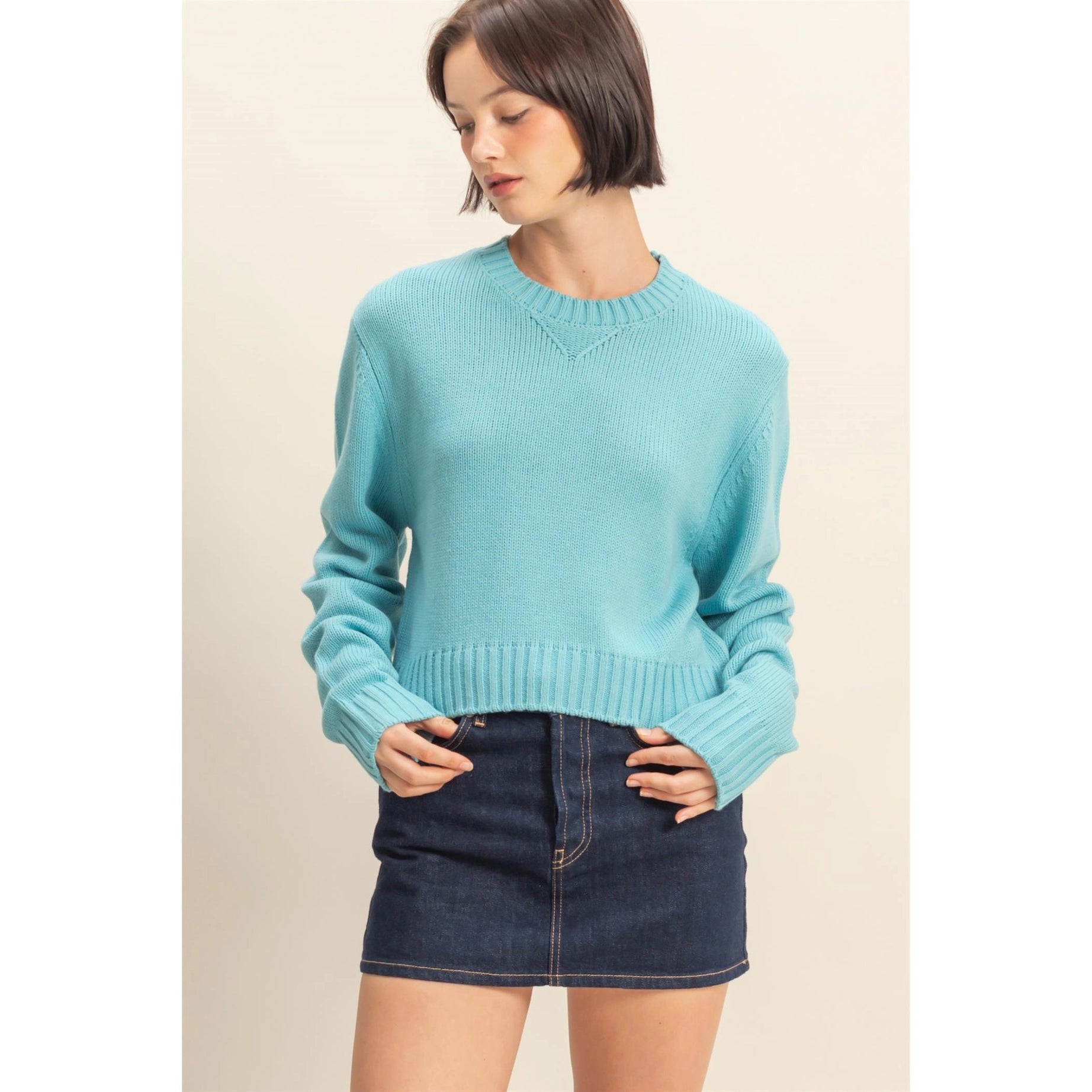 Cropped Everyday Sweater (Aqua)