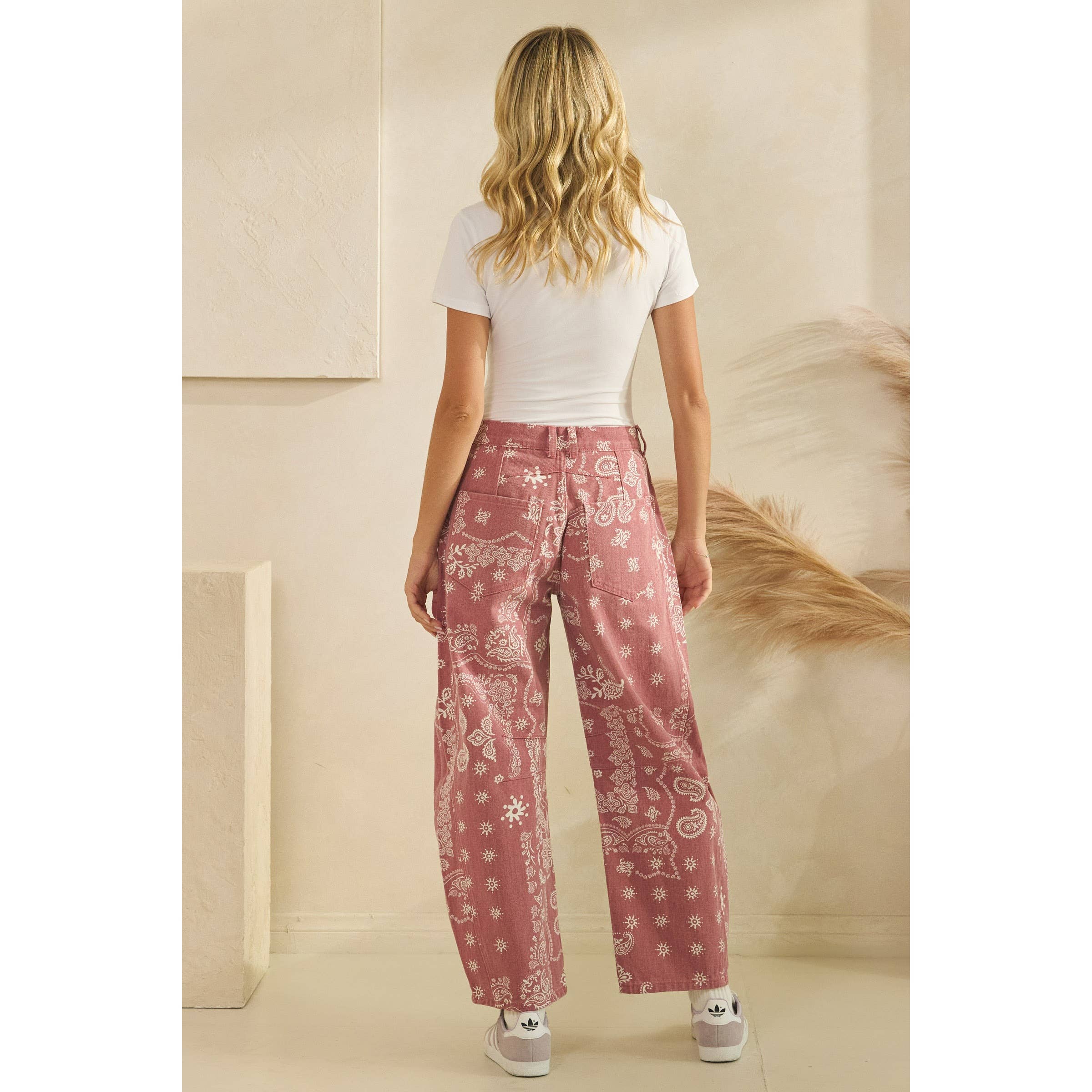 Paisley Printed Barrel Jeans